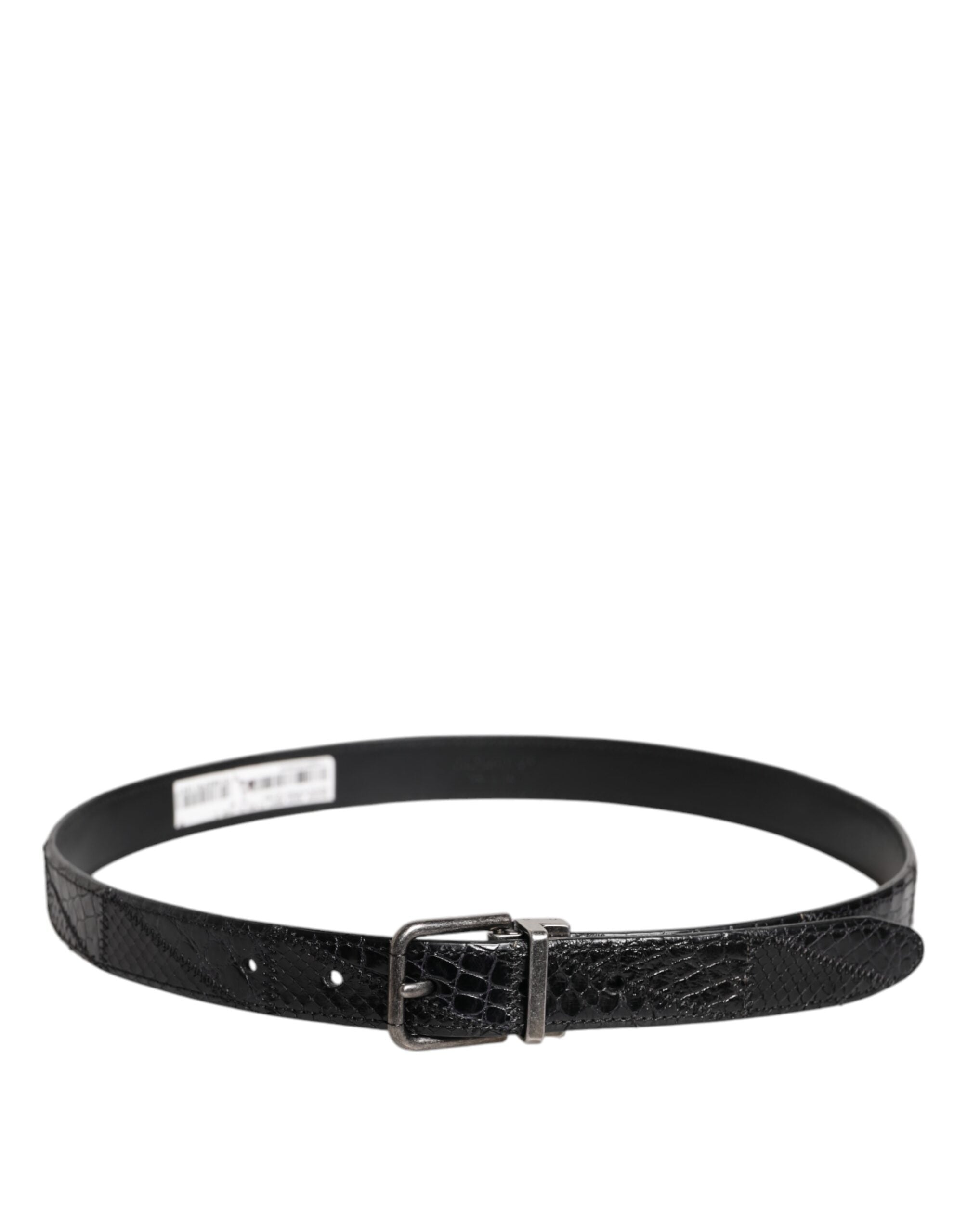 Dolce & Gabbana Black Exotic Leather Belt with Metal Logo Buckle