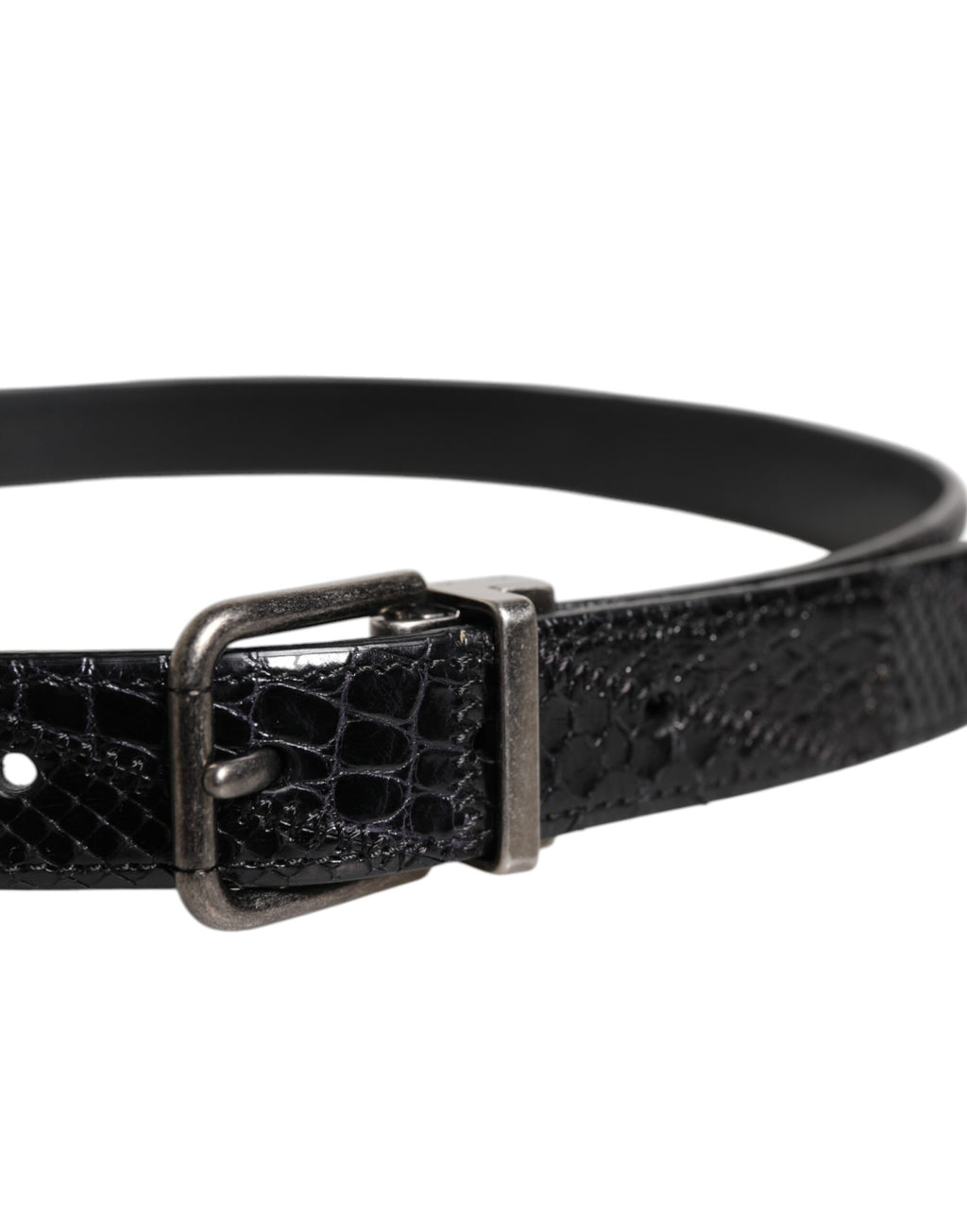 Dolce & Gabbana Black Exotic Leather Belt with Metal Logo Buckle