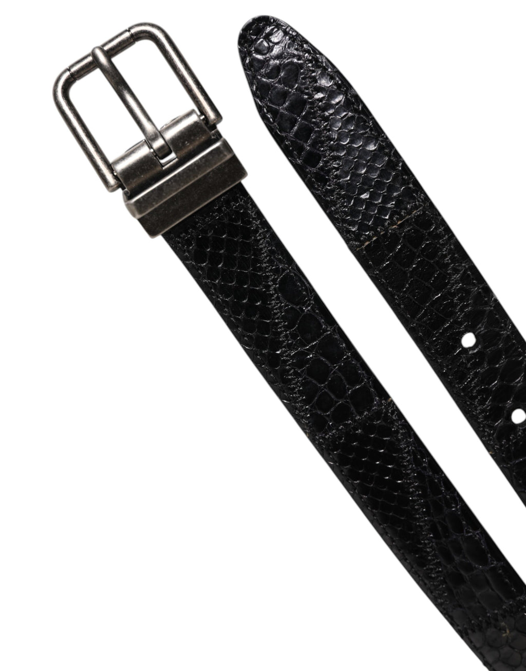 Dolce & Gabbana Black Exotic Leather Belt with Metal Logo Buckle