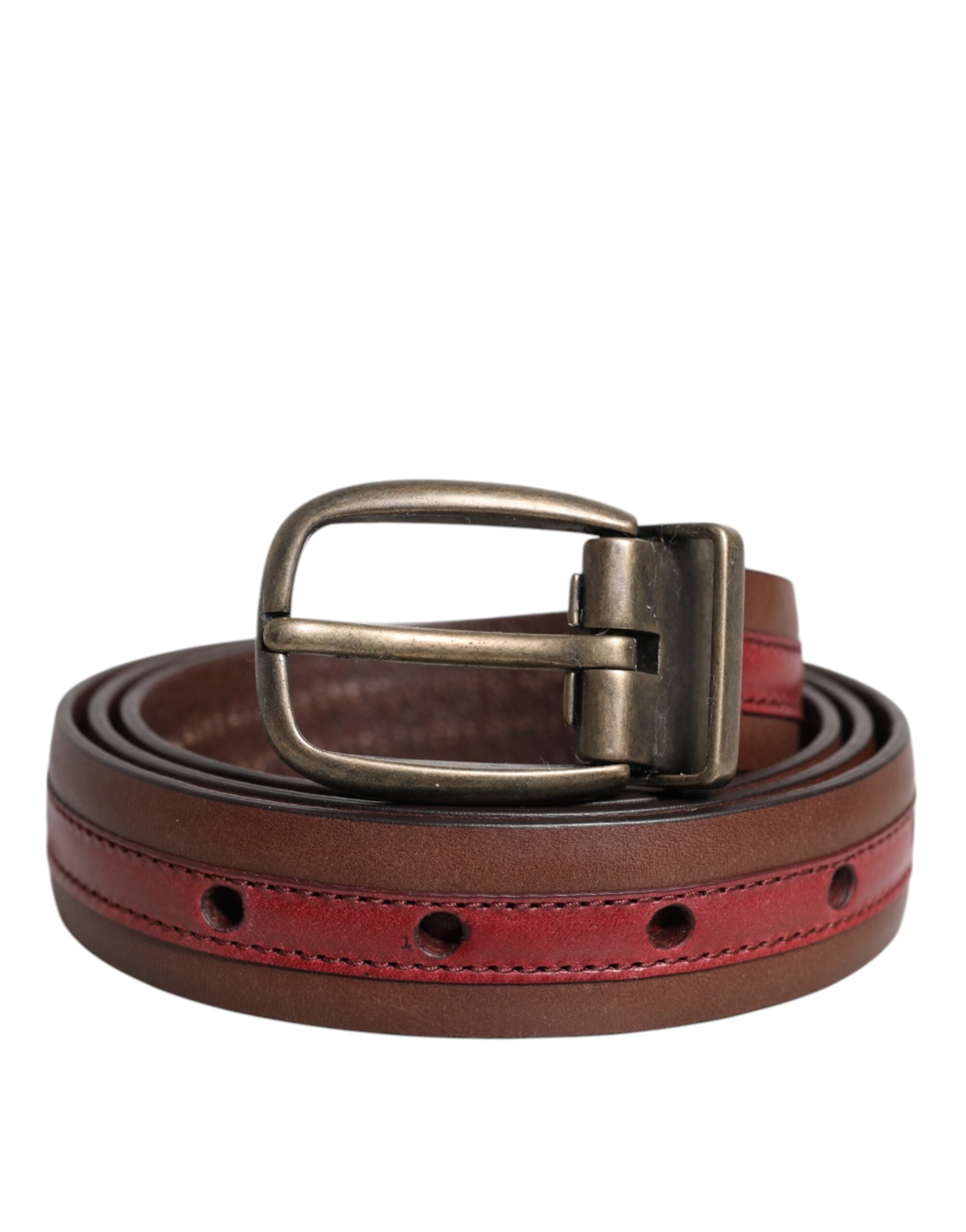 Dolce & Gabbana Burgundy Leather Belt with Metal Logo Buckle