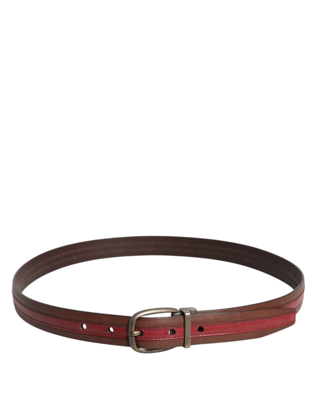 Dolce & Gabbana Burgundy Leather Belt with Metal Logo Buckle