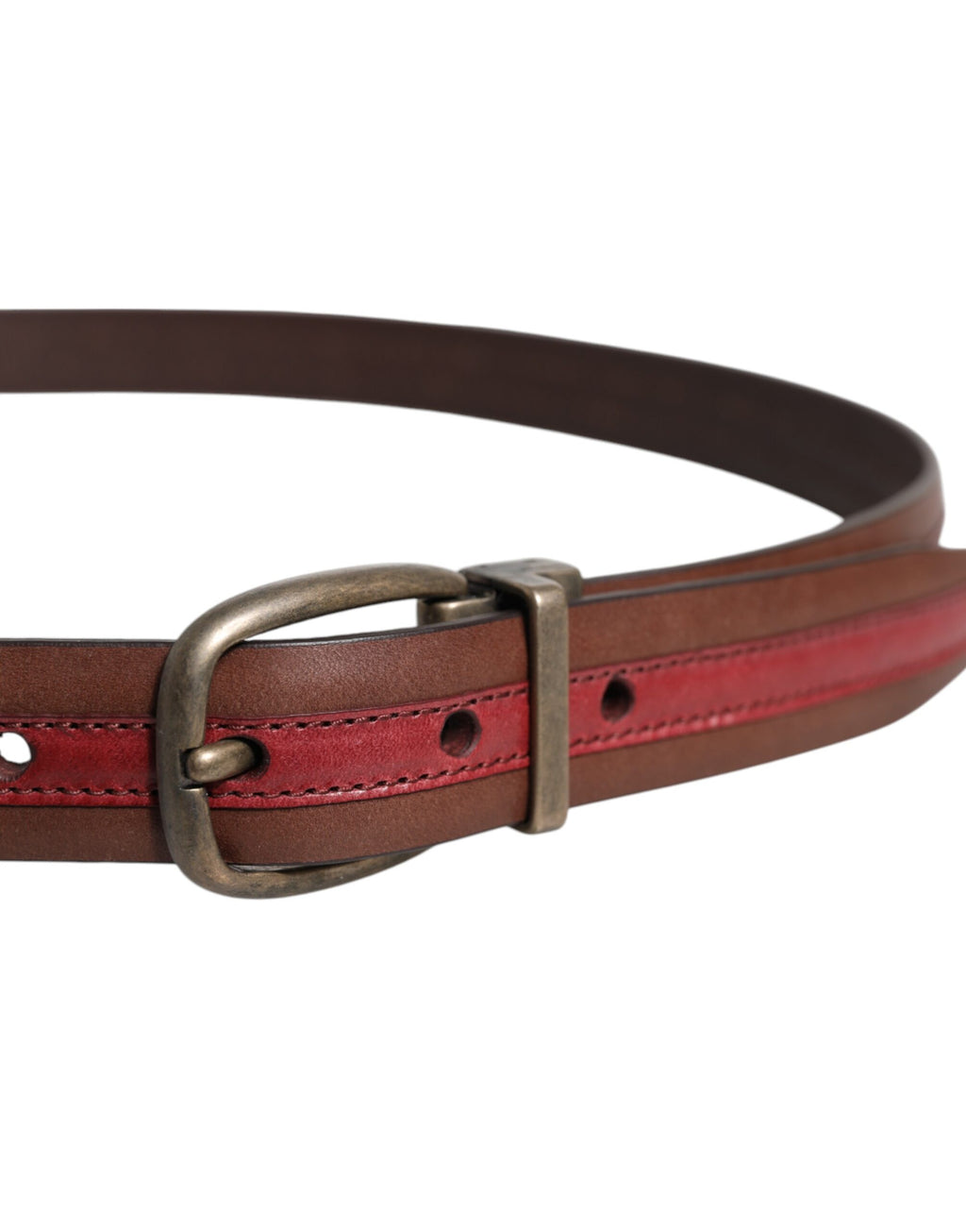 Dolce & Gabbana Burgundy Leather Belt with Metal Logo Buckle