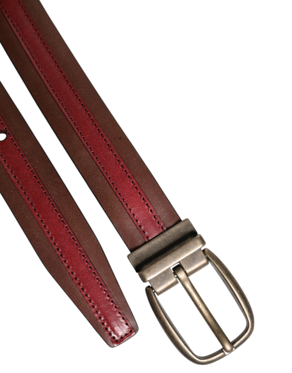 Dolce & Gabbana Burgundy Leather Belt with Metal Logo Buckle