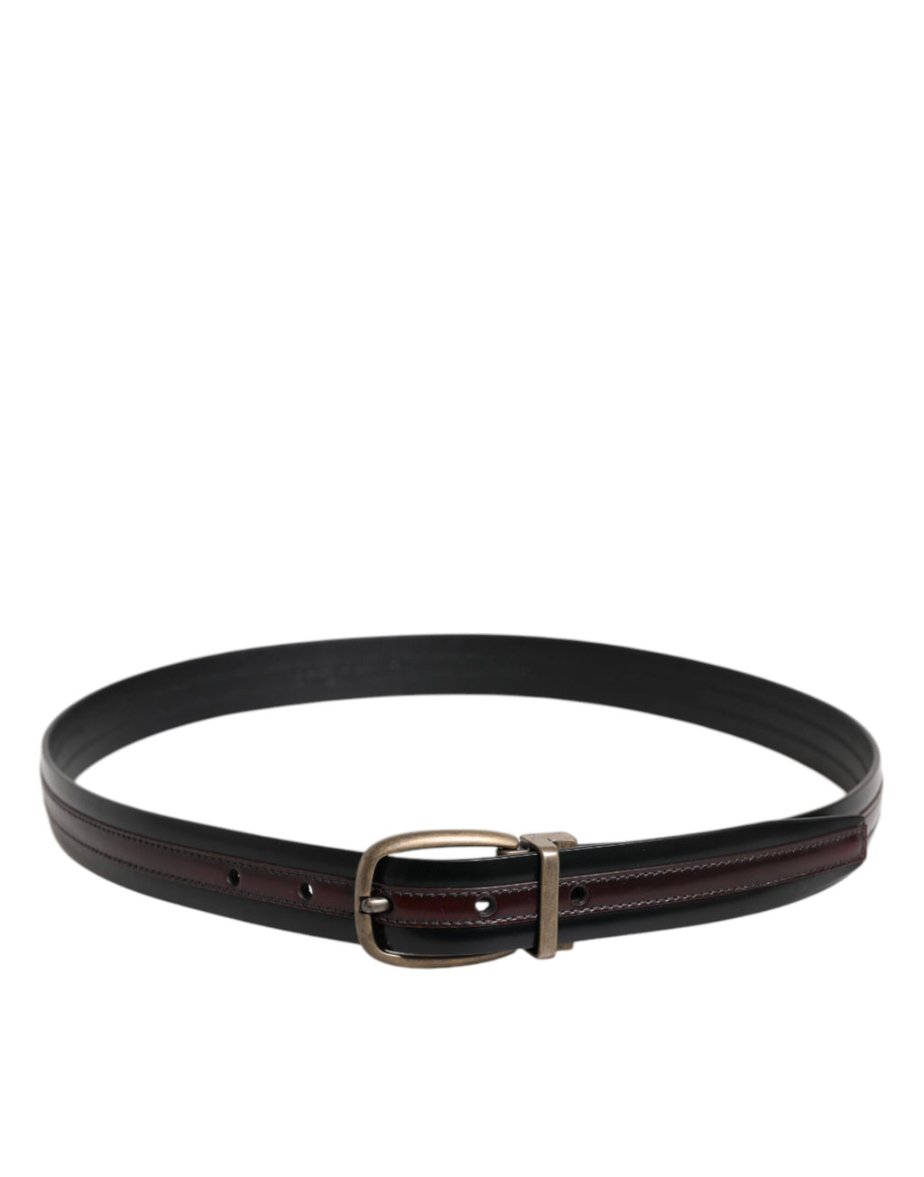 Dolce & Gabbana Black Burgundy Calfskin Belt with Metal Logo Buckle