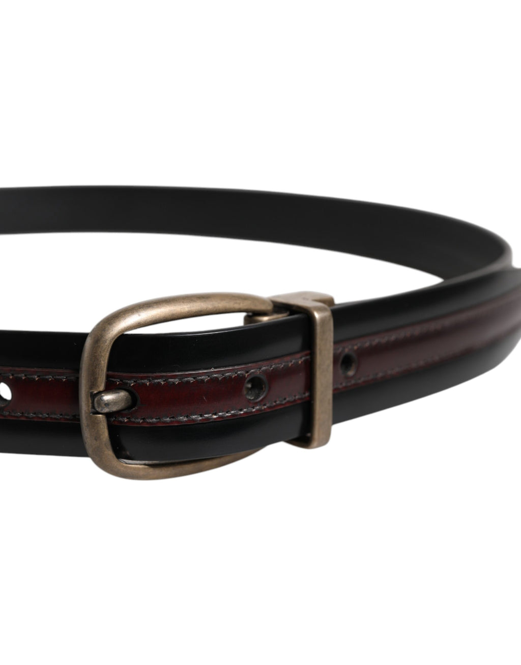 Dolce & Gabbana Black Burgundy Calfskin Belt with Metal Logo Buckle