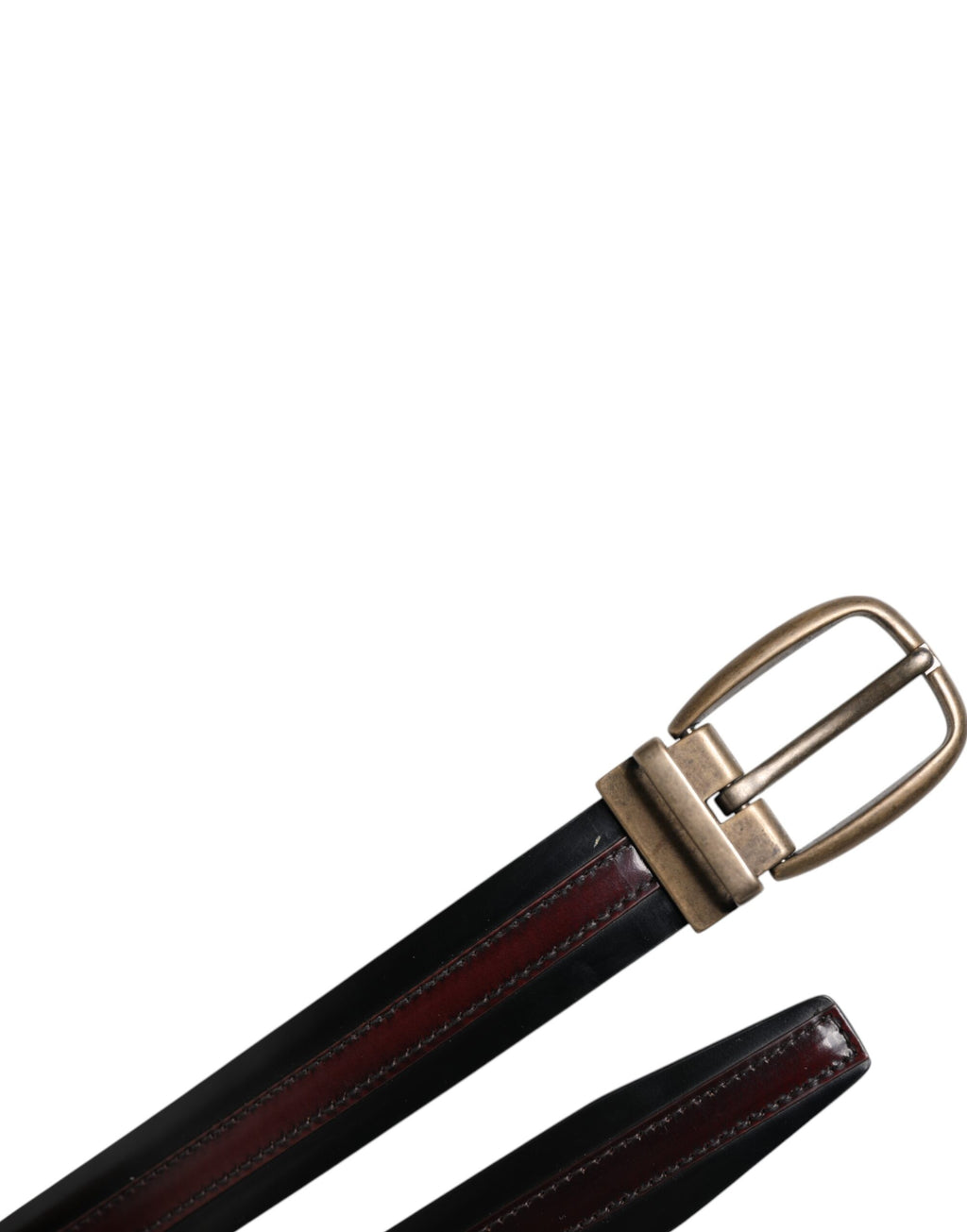 Dolce & Gabbana Black Burgundy Calfskin Belt with Metal Logo Buckle