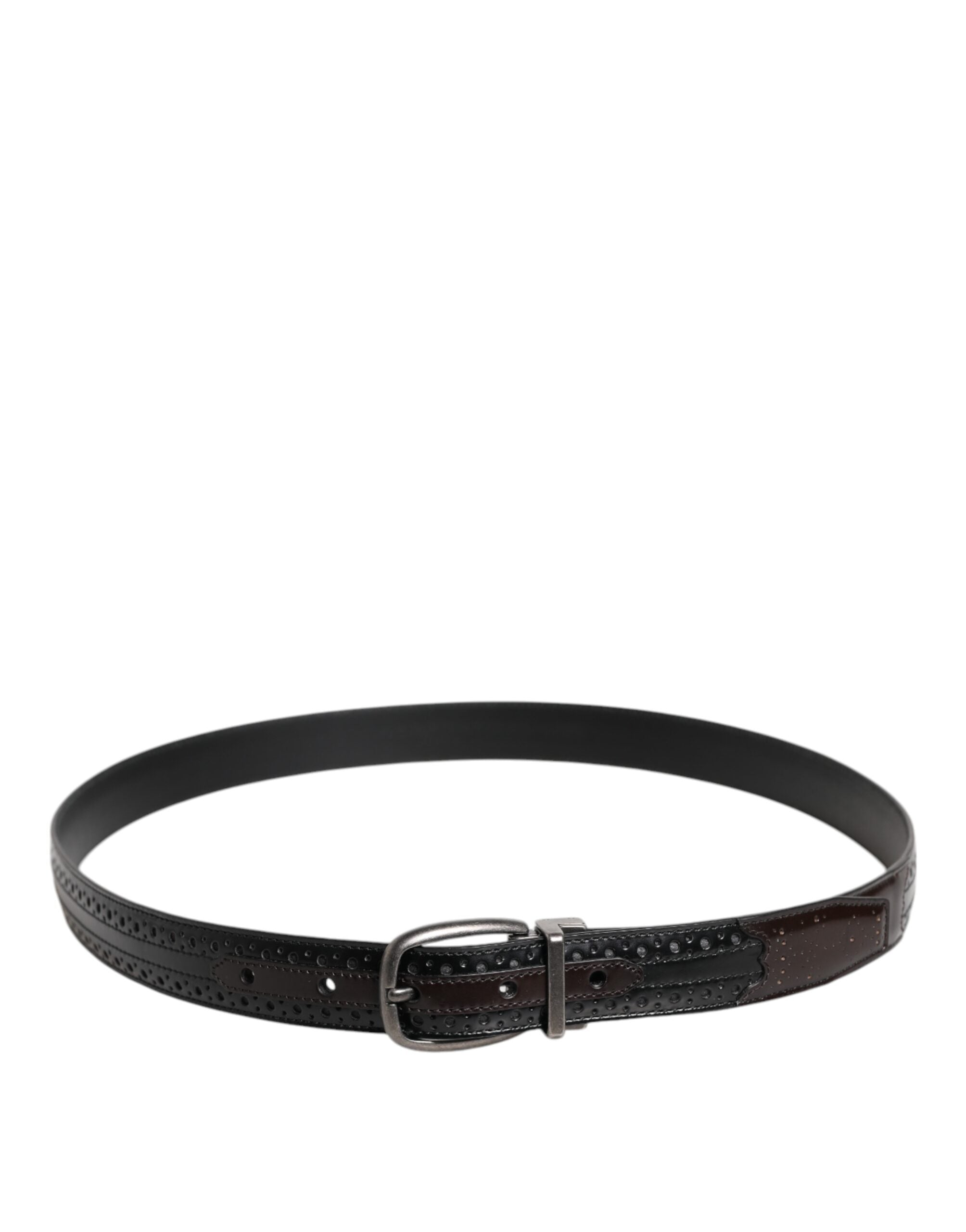 Dolce & Gabbana Schwarzbrauner Ledergürtel mit klassischer Metallschnalle