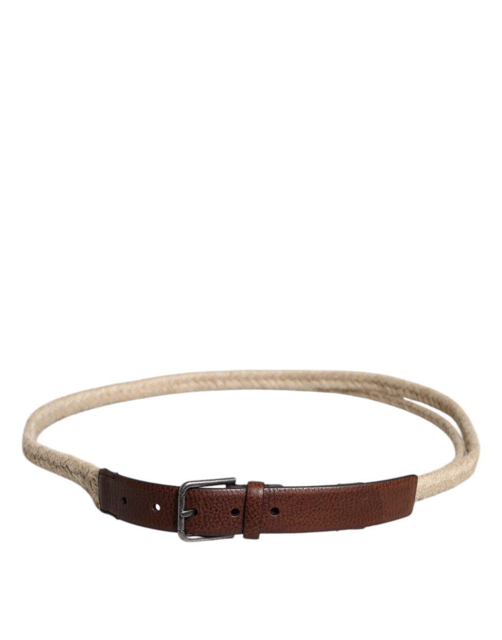 Dolce & Gabbana Brown Jute Leather Belt with Woven Metal Buckle