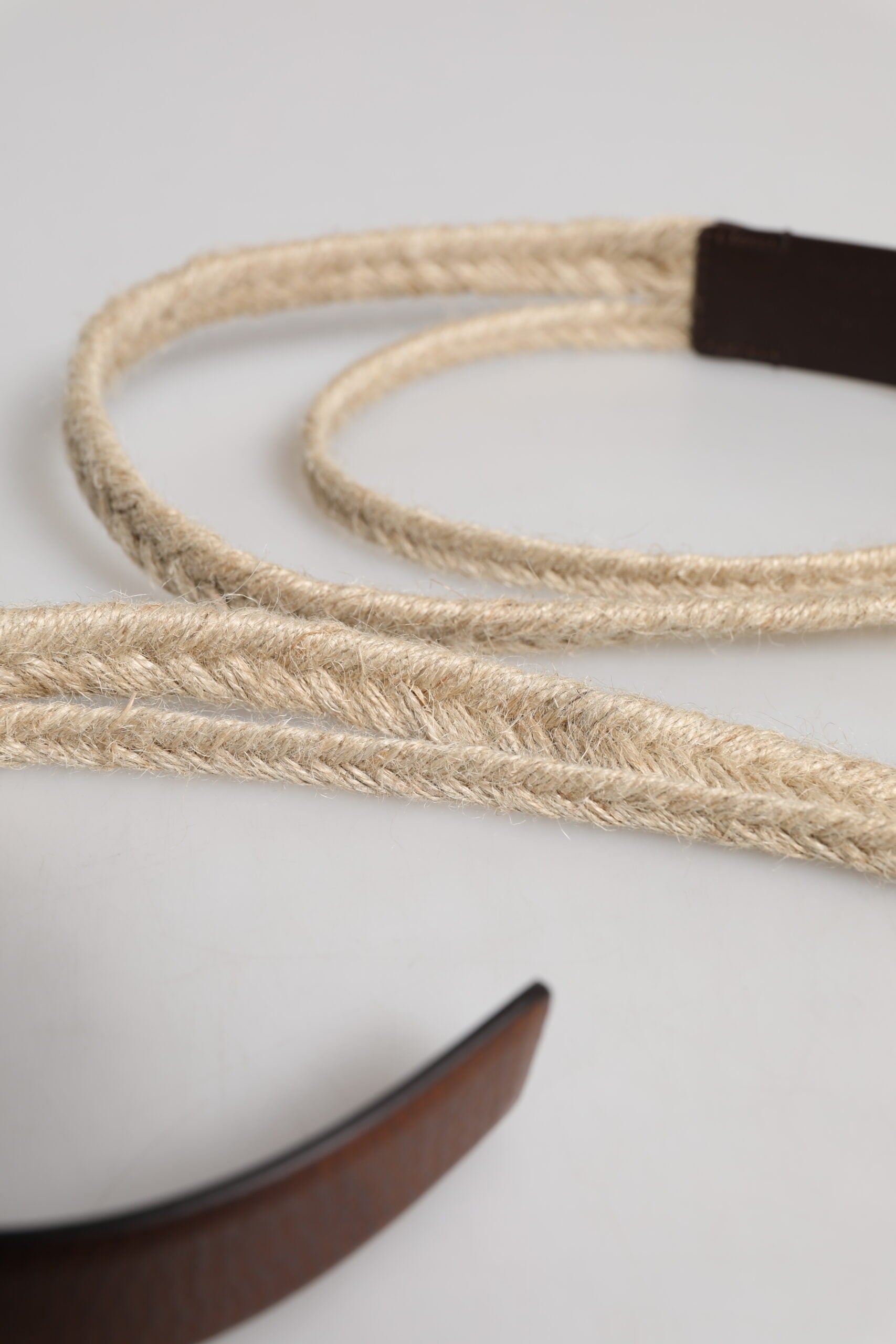 Dolce & Gabbana Brown Jute Leather Belt with Woven Metal Buckle