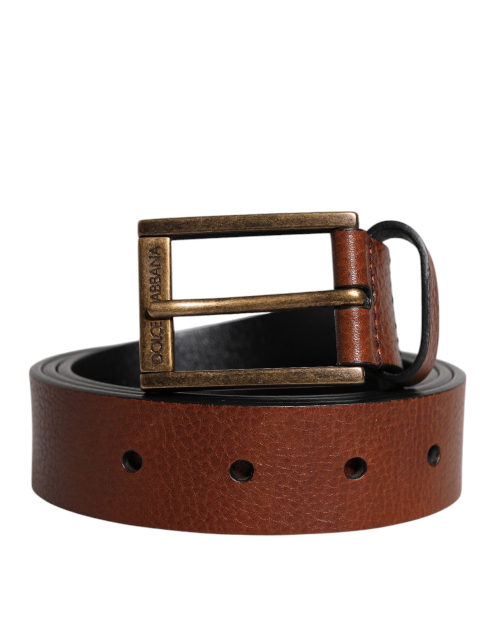 Dolce & Gabbana Brown Calf Leather Belt with Classic Metal Buckle