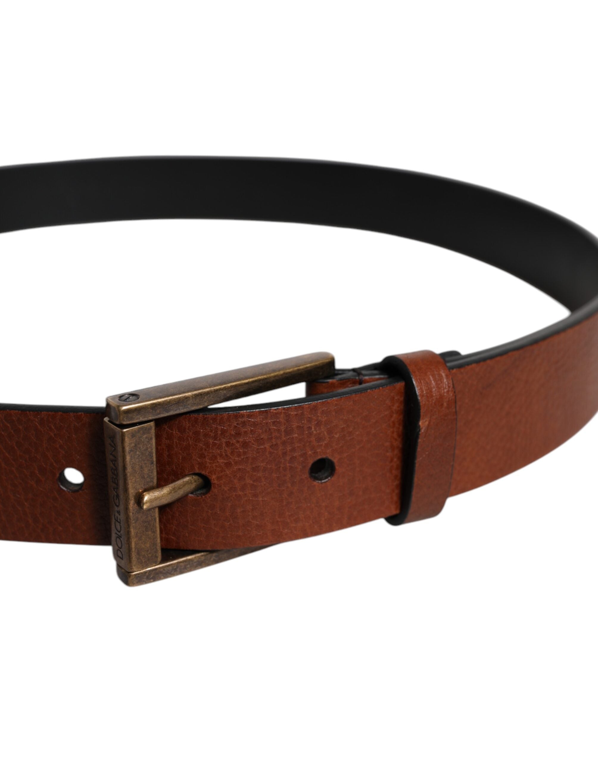 Dolce & Gabbana Brown Calf Leather Belt with Classic Metal Buckle