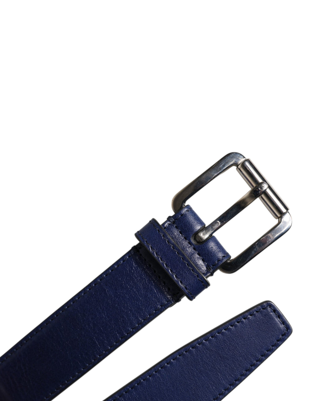 Dolce & Gabbana Blue Cotton Leather Belt with Printed Metal Buckle