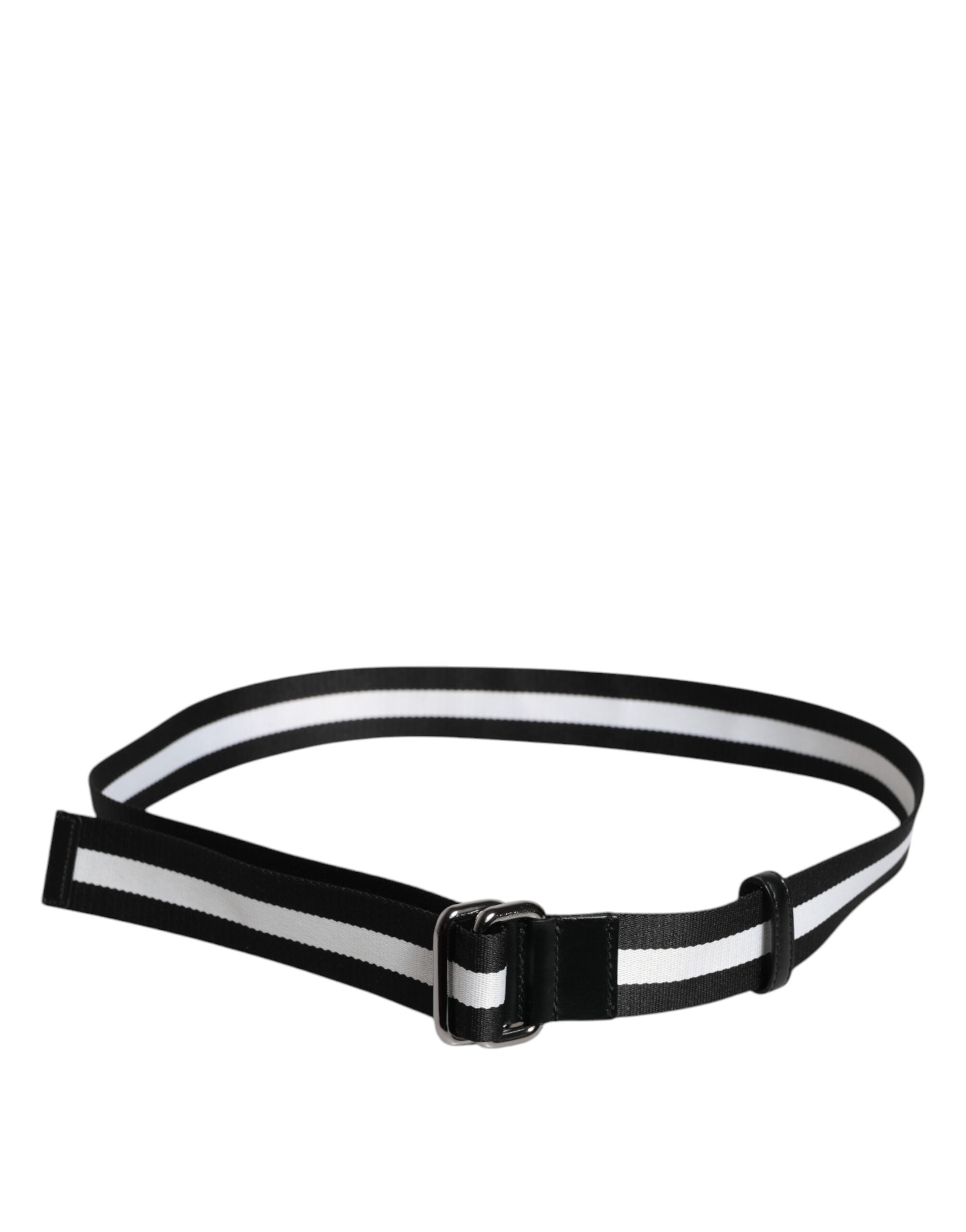 Dolce & Gabbana belt with striped metal buckle and black and yellow logo