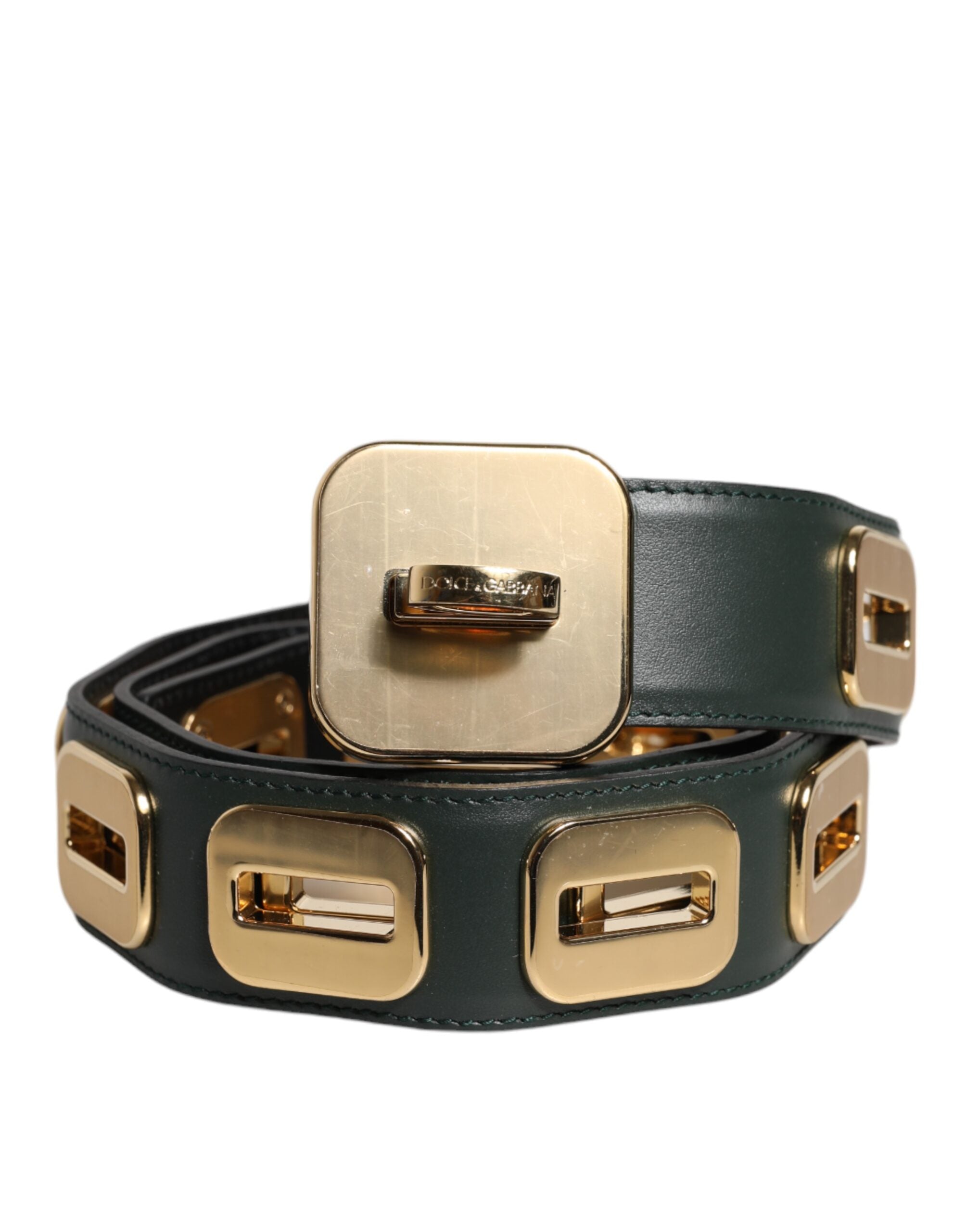 Dolce & Gabbana Green Leather Gold-Tone Roller Buckle Belt