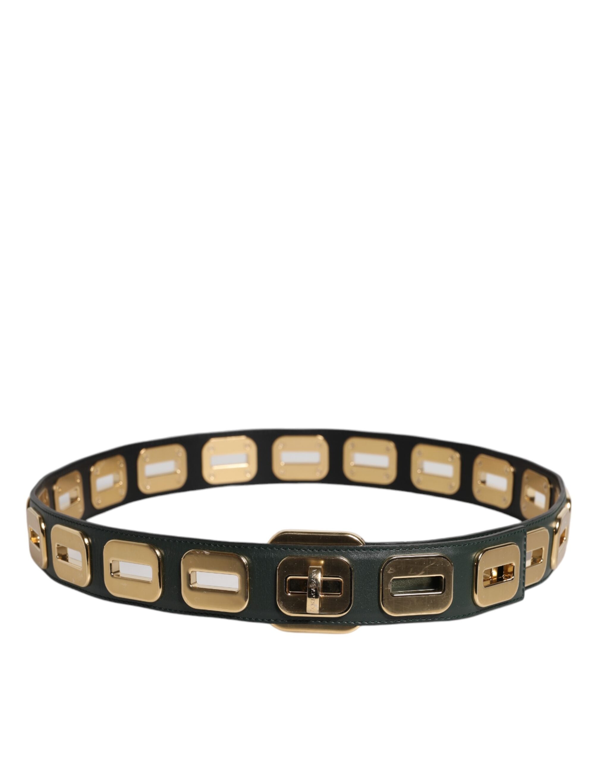 Dolce & Gabbana Green Leather Gold-Tone Roller Buckle Belt