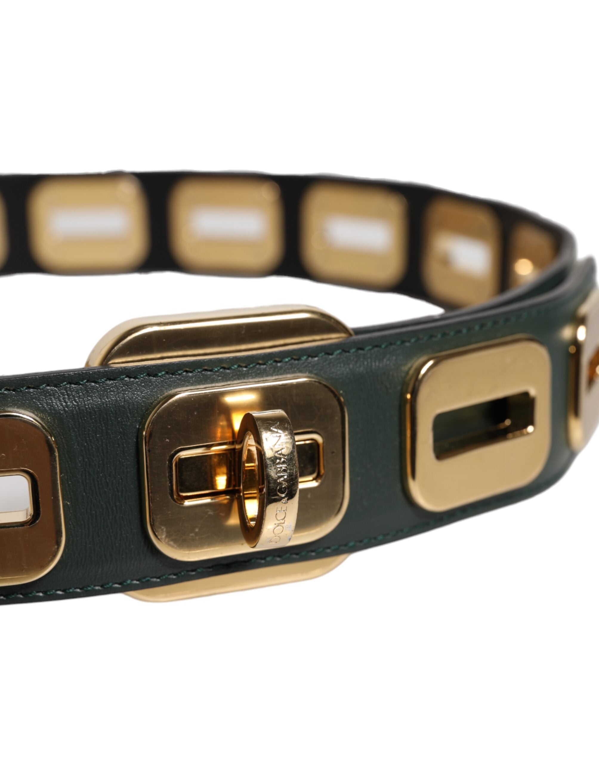 Dolce & Gabbana Green Leather Gold-Tone Roller Buckle Belt