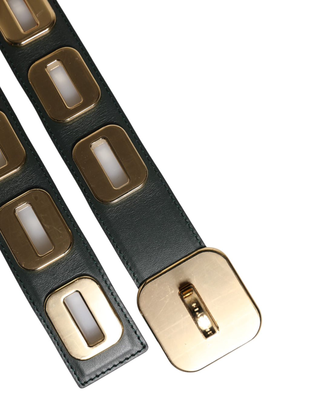 Dolce & Gabbana Green Leather Gold-Tone Roller Buckle Belt
