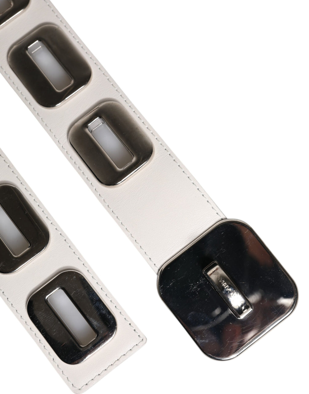 Dolce & Gabbana White Leather, Gold-Tone, Rotating Buckle, Belt
