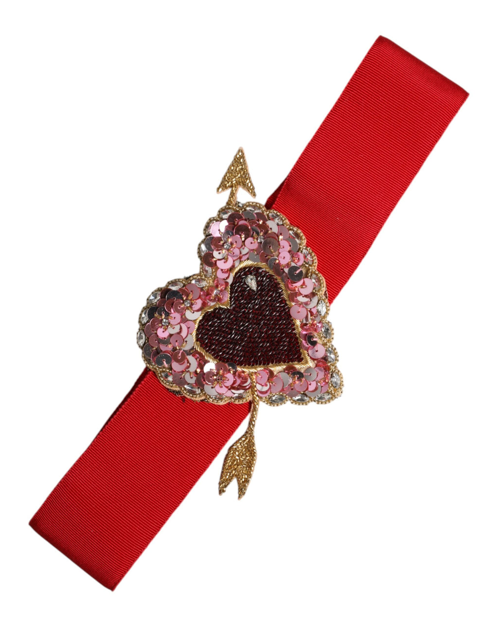 Dolce & Gabbana Red Stretch Belt with Heart Embellishment and Wide Waist
