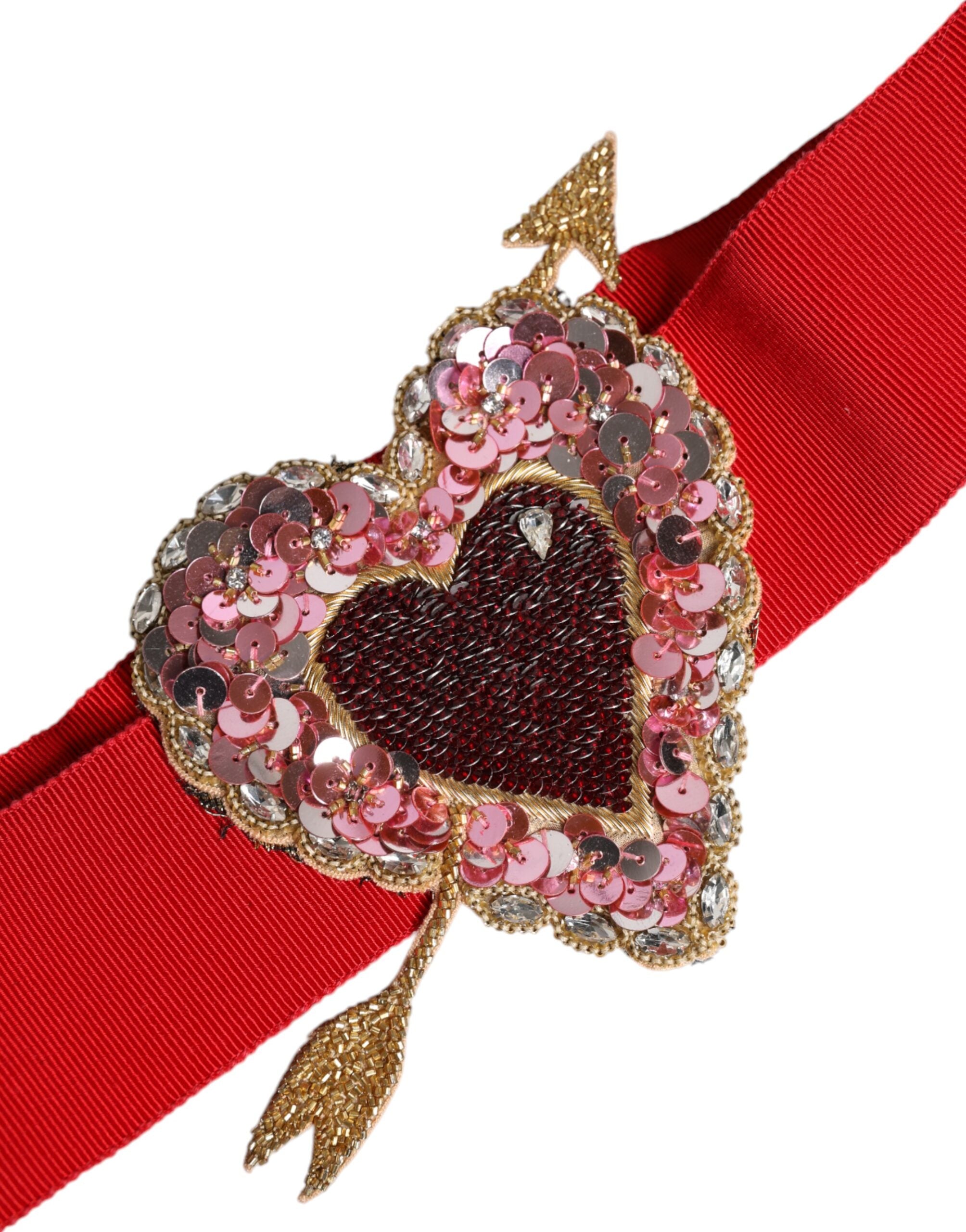 Dolce & Gabbana Red Stretch Belt with Heart Embellishment and Wide Waist
