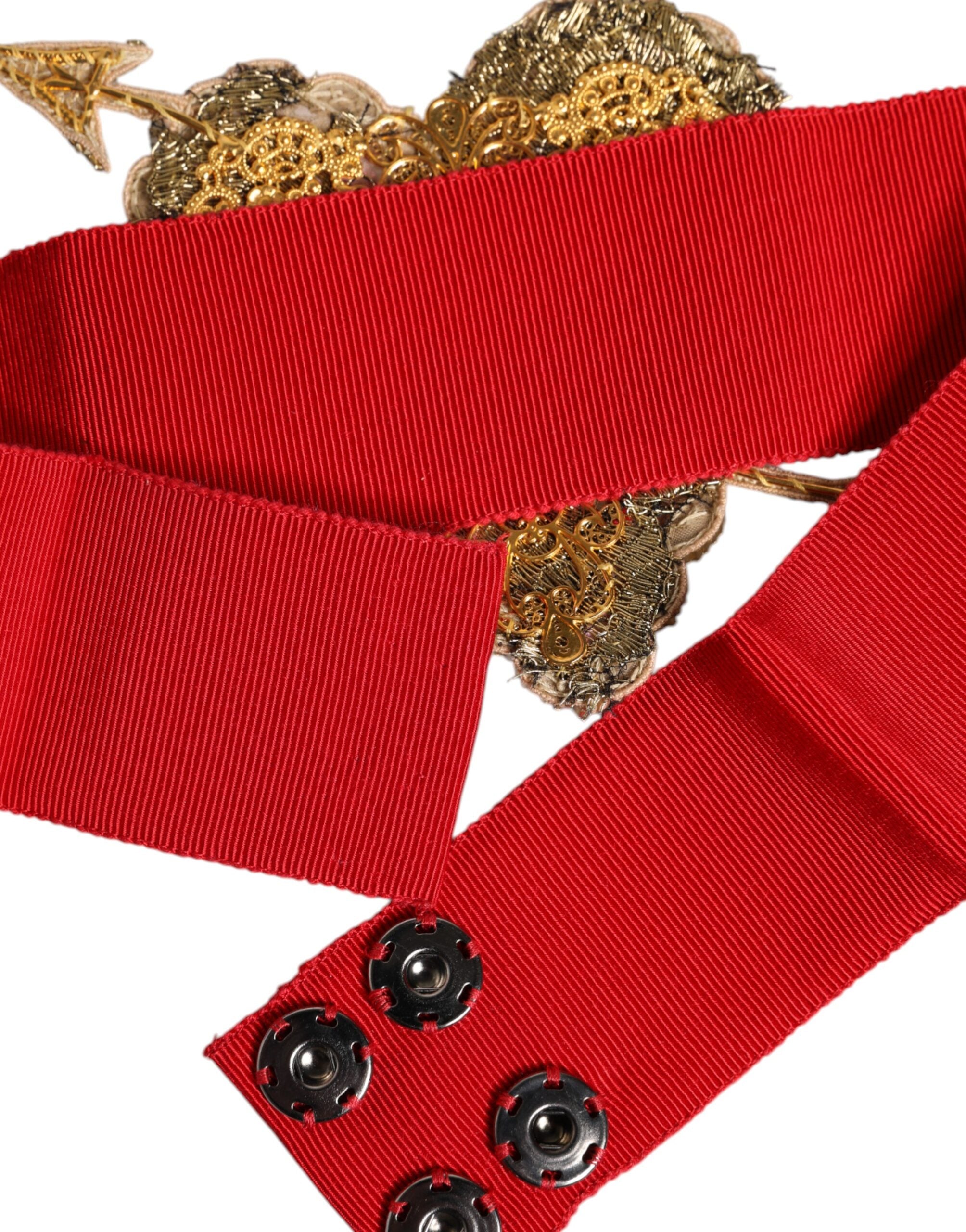 Dolce & Gabbana Red Stretch Belt with Heart Embellishment and Wide Waist