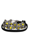 Dolce & Gabbana Schwarzer Leder Gänseblümchen Kristall verschönern Gürtel