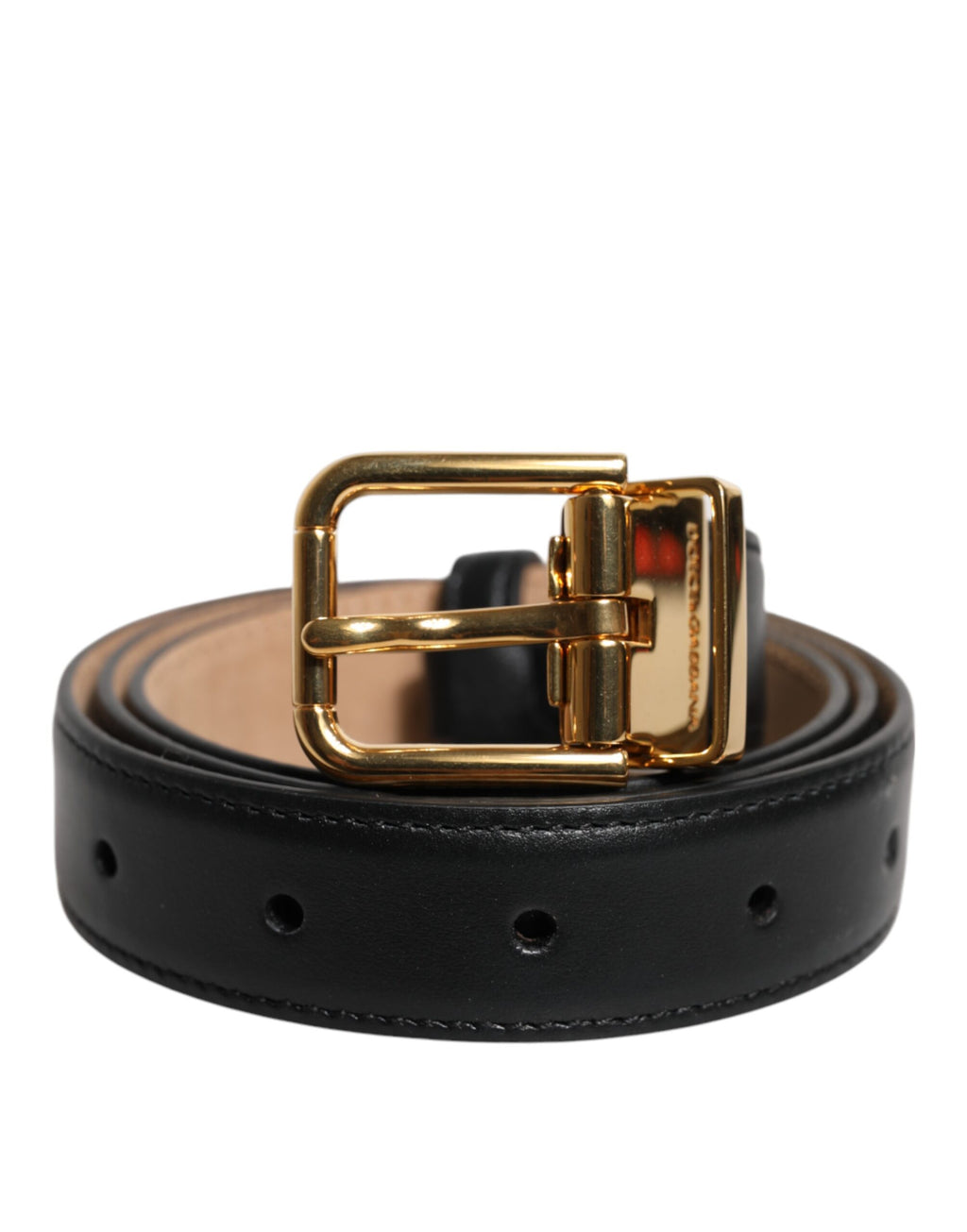 Dolce & Gabbana Black Leather Logo Metal Belt with Waist Buckle