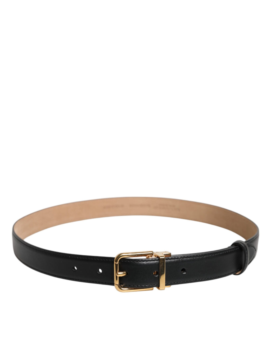 Dolce & Gabbana Black Leather Logo Metal Belt with Waist Buckle