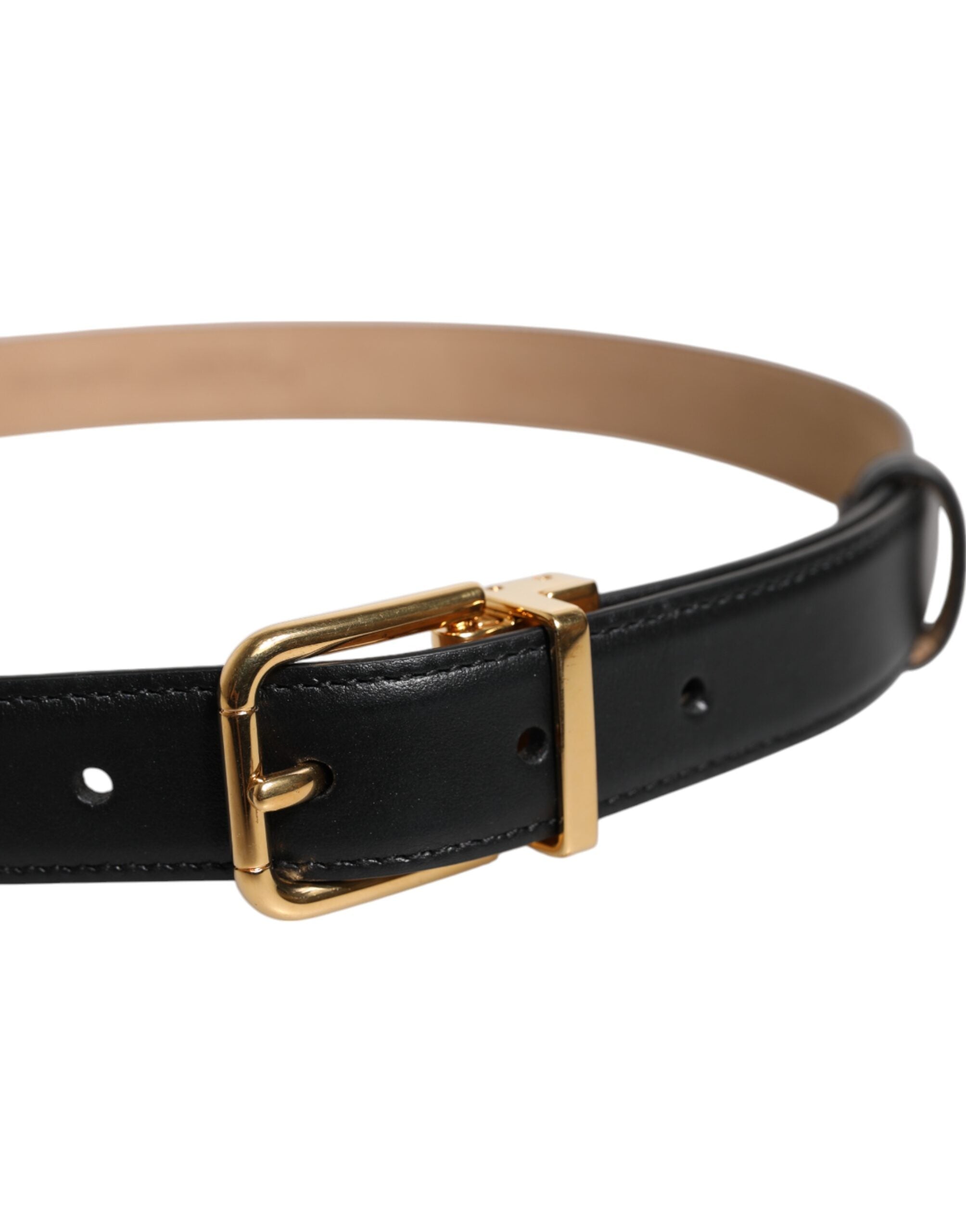Dolce & Gabbana Black Leather Logo Metal Belt with Waist Buckle