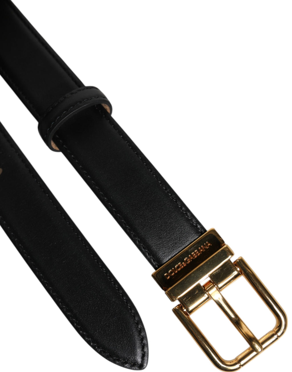 Dolce & Gabbana Black Leather Logo Metal Belt with Waist Buckle