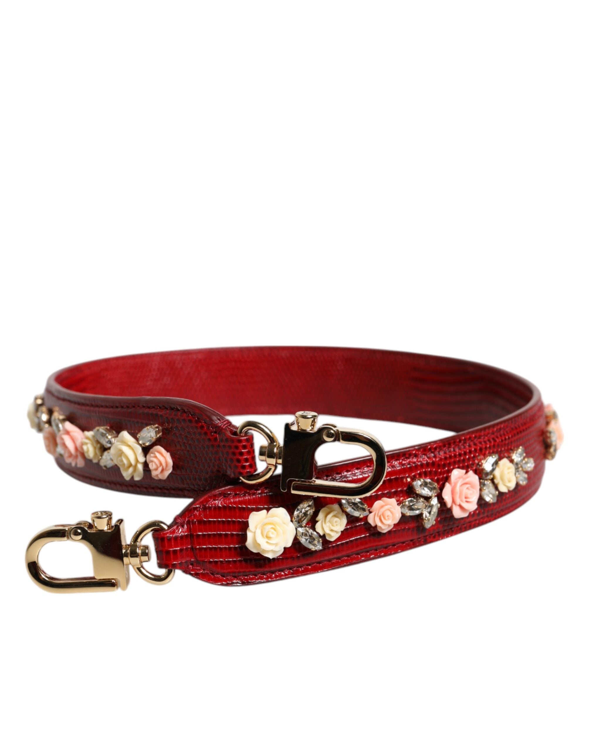 Dolce & Gabbana Rote Leder Tasche mit Blumenverzierung Schulterriemen