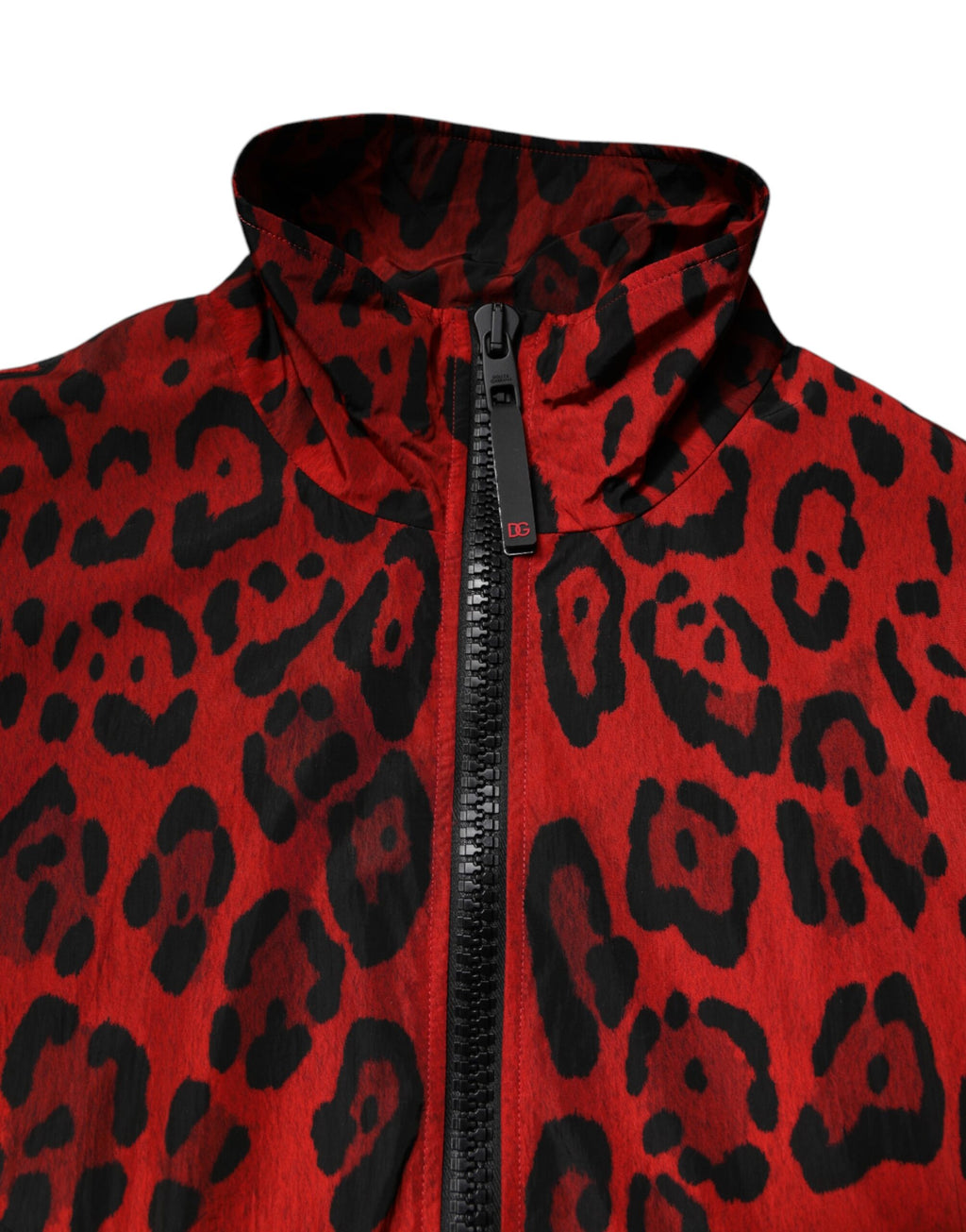 Dolce & Gabbana Red Leopard Nylon Full-Zip Bomber Jacket