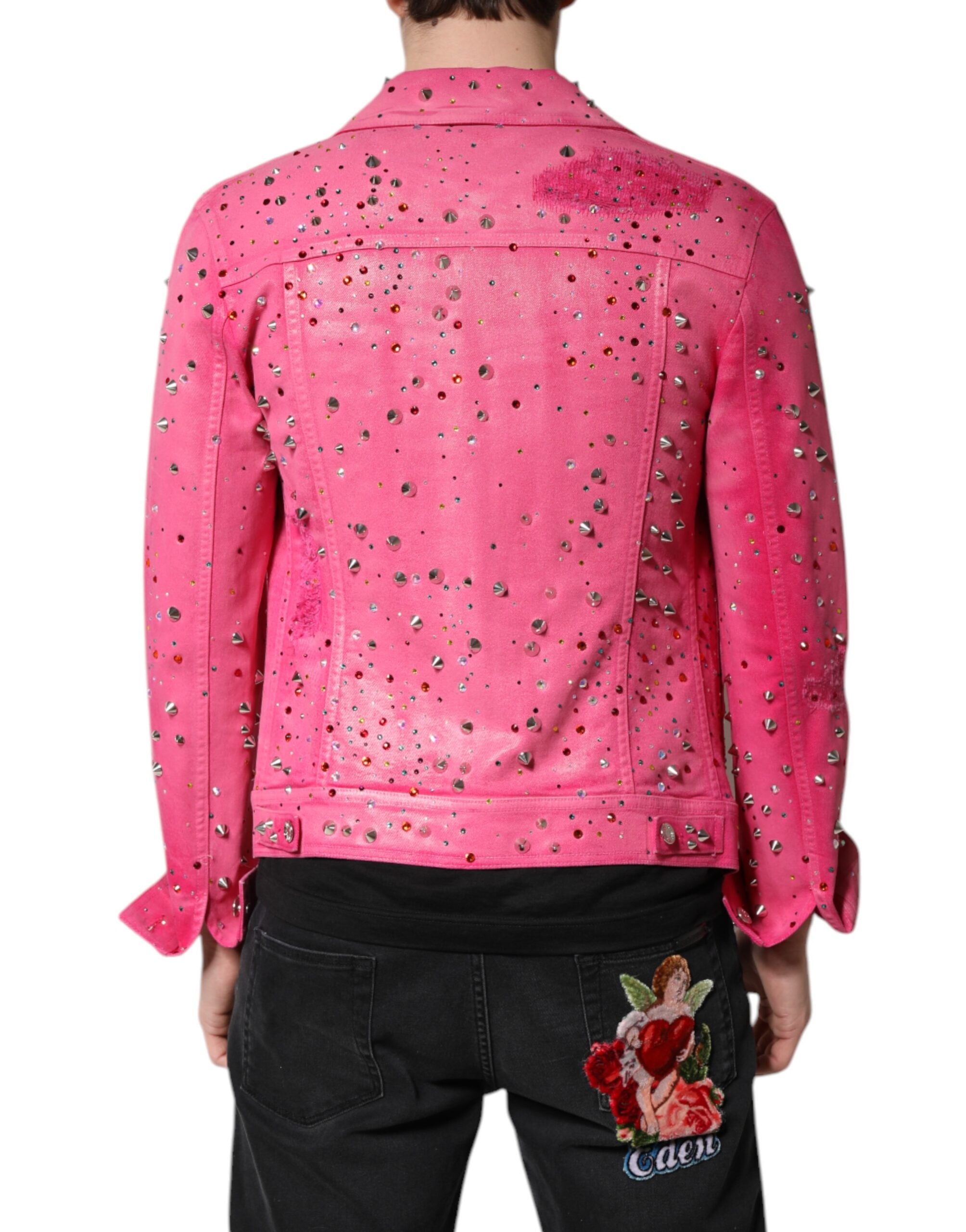 Dolce & Gabbana Pink Crystal-Embellished Cotton Denim Jacket