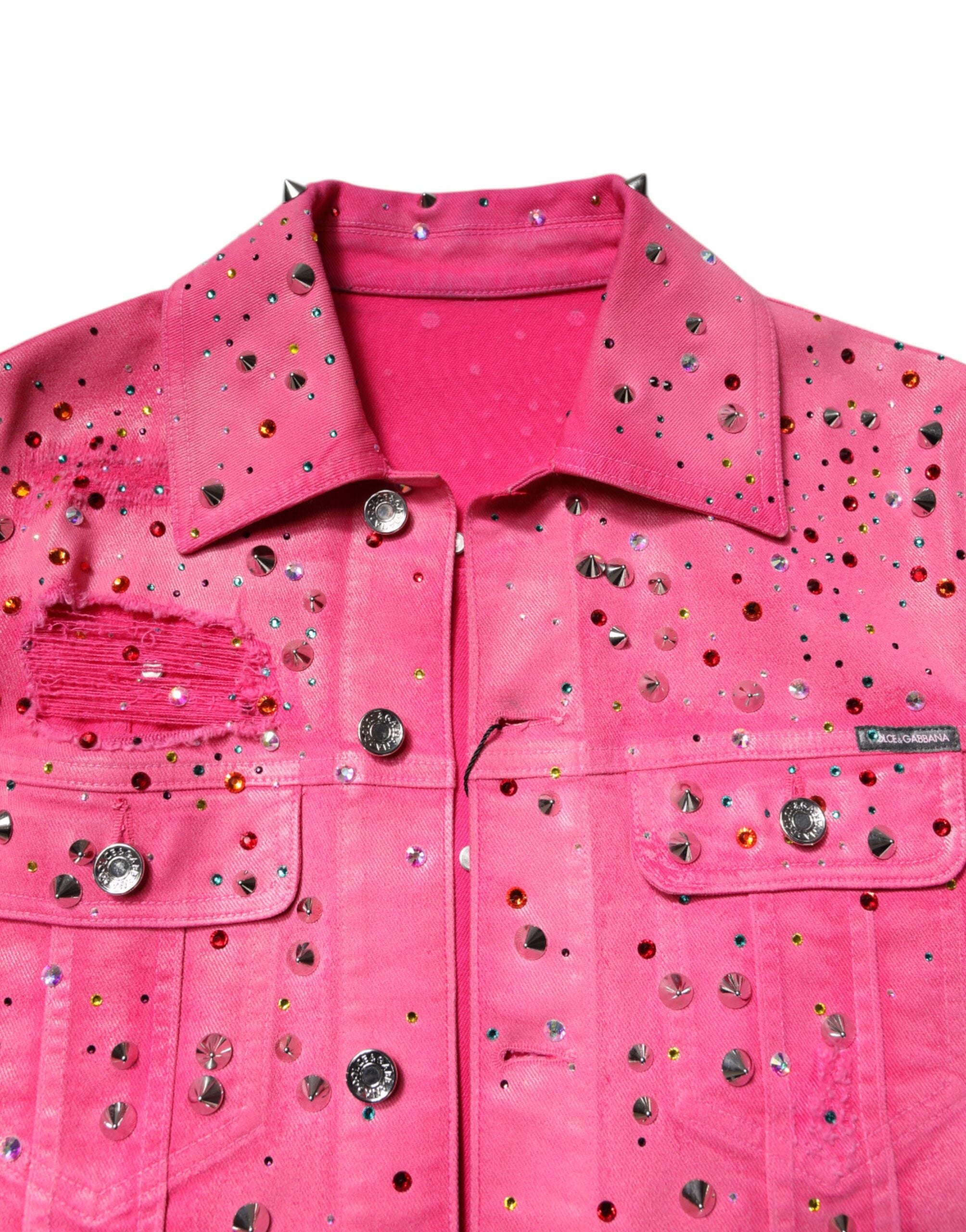 Dolce & Gabbana Pink Crystal-Embellished Cotton Denim Jacket