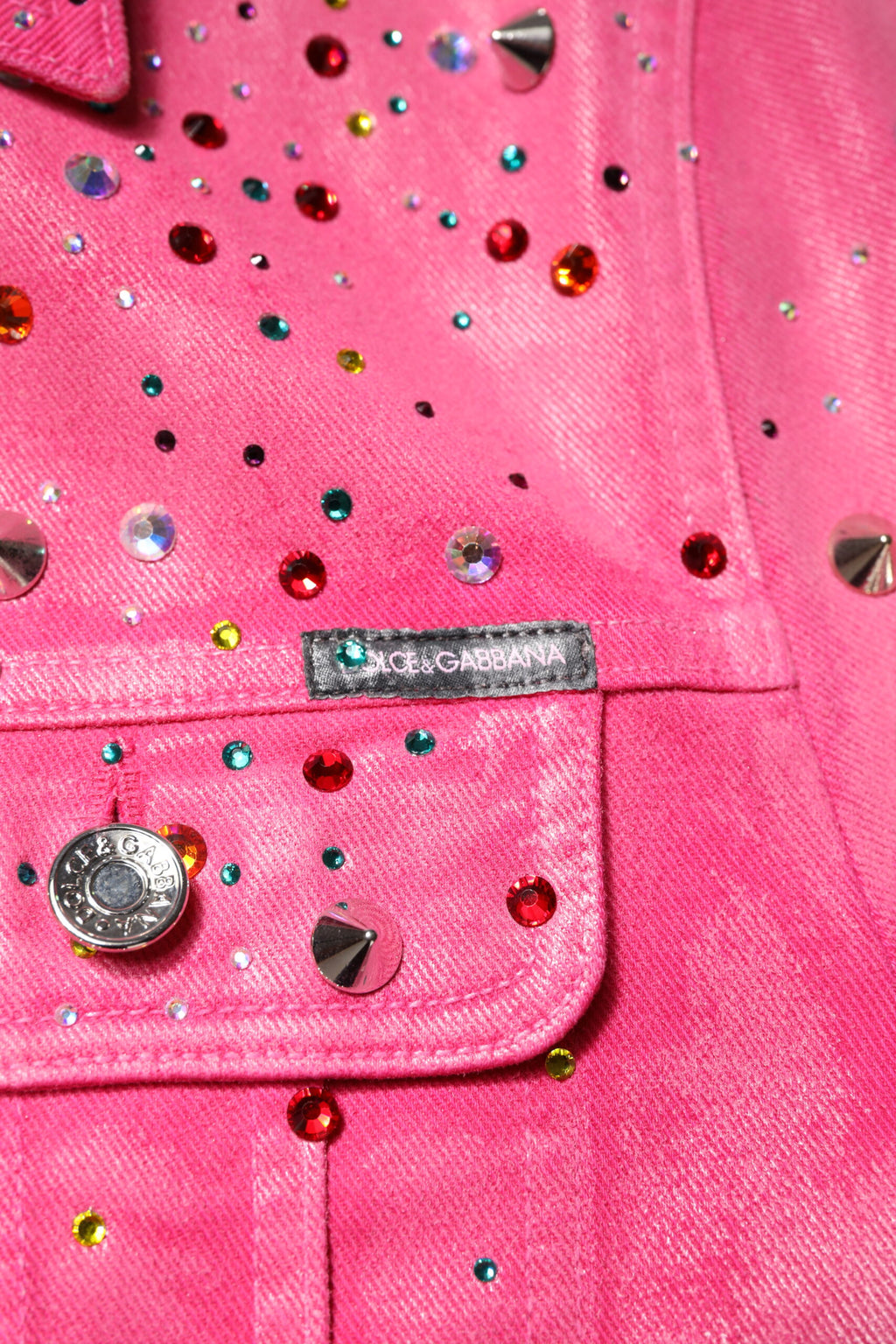 Dolce & Gabbana Pink Crystal-Embellished Cotton Denim Jacket