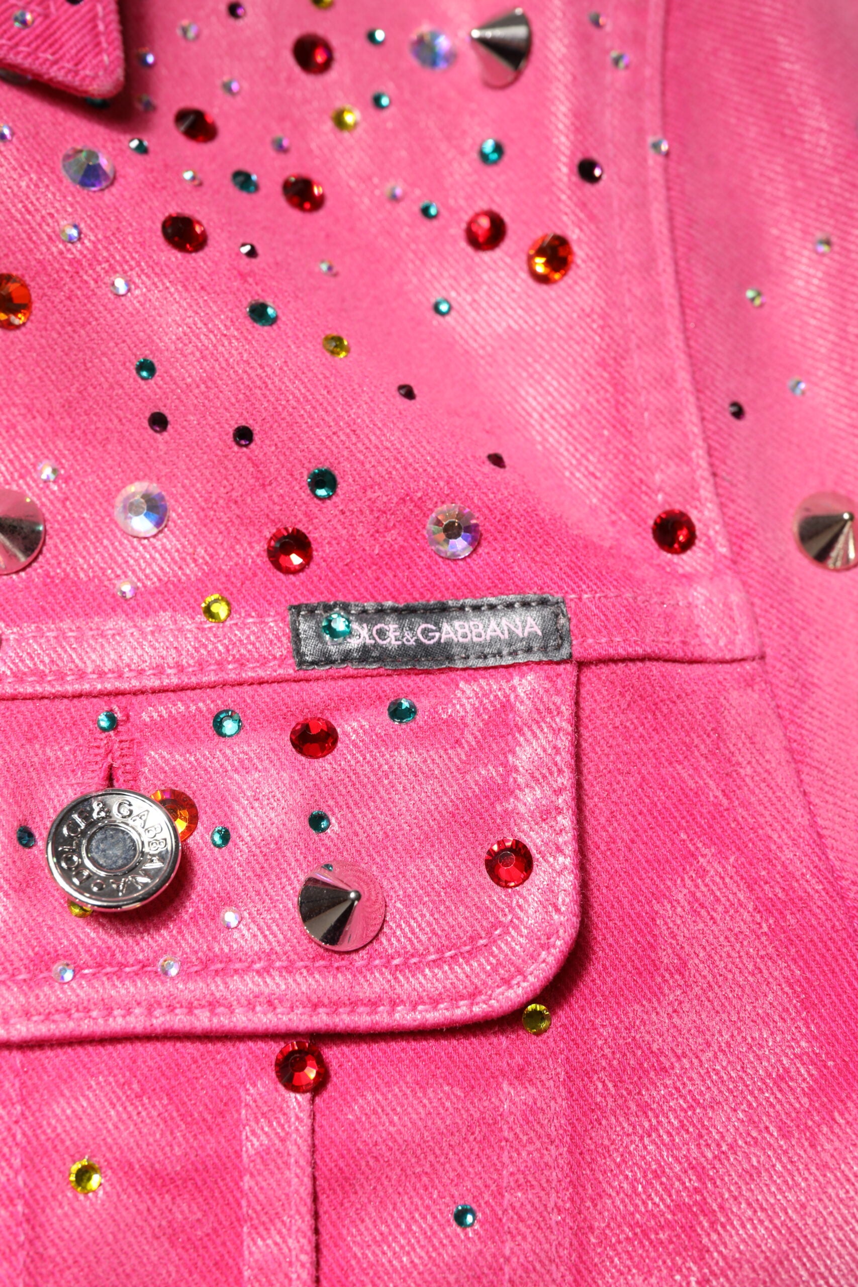 Dolce & Gabbana Pink Crystal-Embellished Cotton Denim Jacket