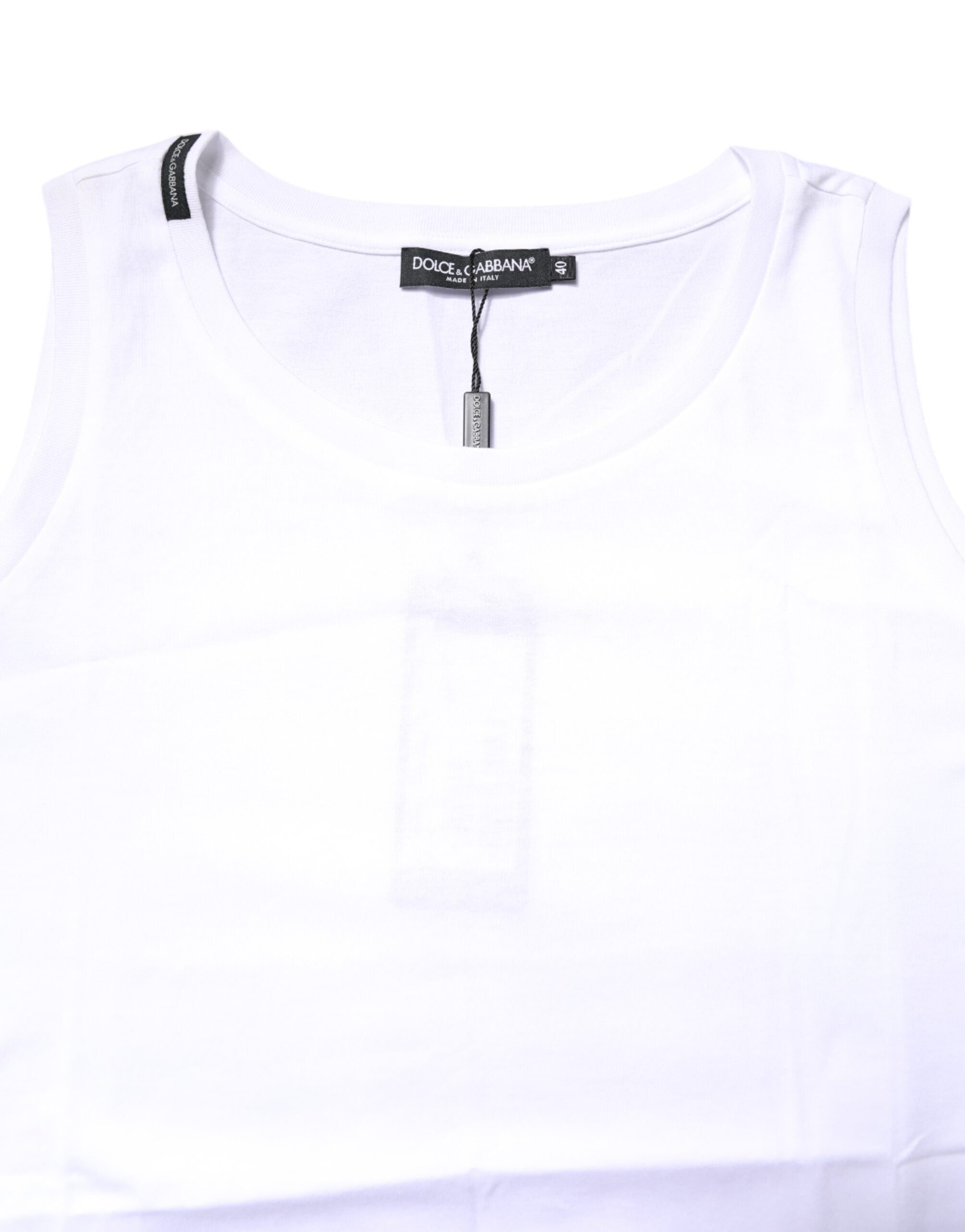 Dolce & Gabbana Weißes ärmelloses T-Shirt mit Rundhalsausschnitt aus Baumwolle