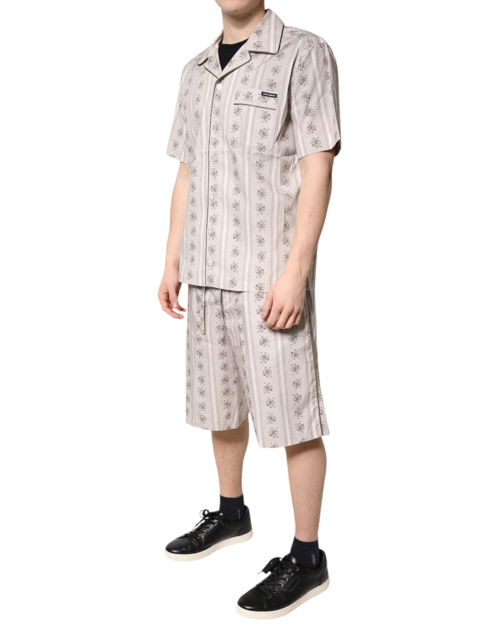 Dolce & Gabbana Beige Floral Print Baumwolle Männer Pyjama Set Schlafanzug