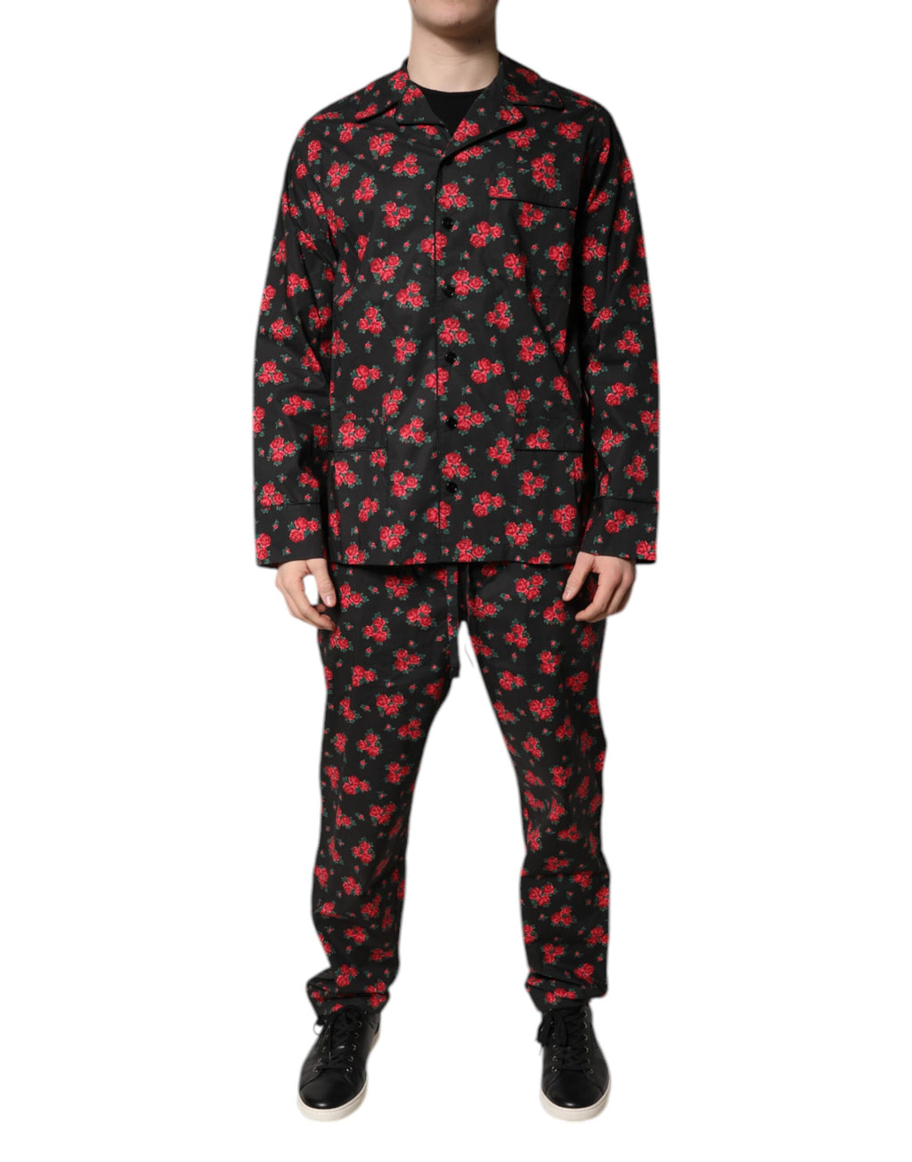 Dolce & Gabbana Black Floral Print Cotton Men's Pajama Set