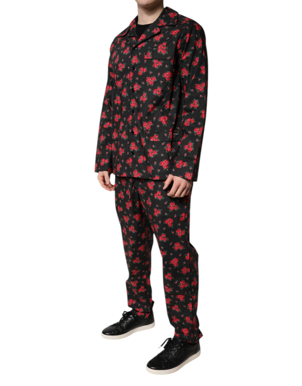 Dolce & Gabbana Black Floral Print Cotton Men's Pajama Set