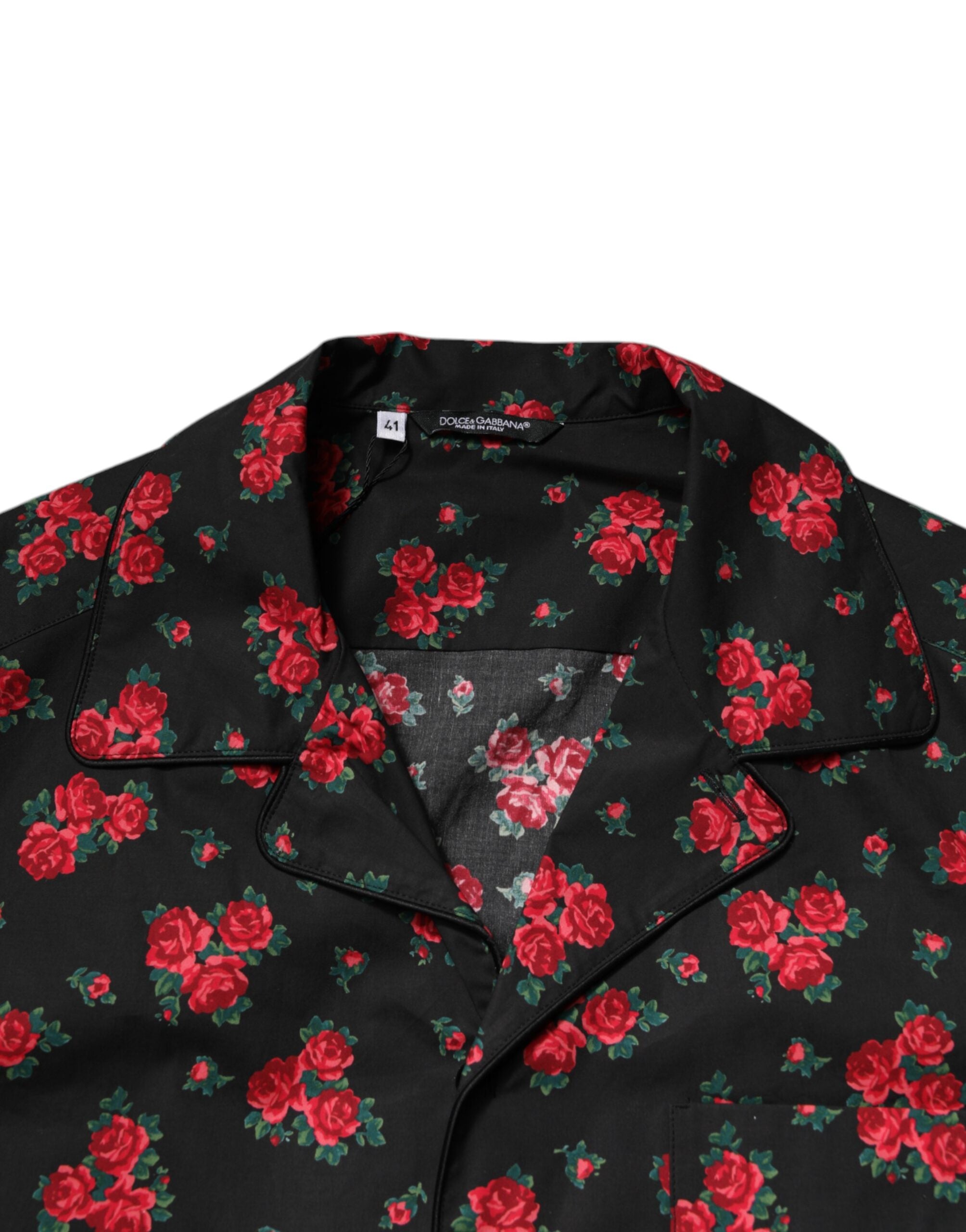 Dolce & Gabbana Black Floral Print Cotton Men's Pajama Set