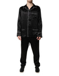 Dolce & Gabbana Schwarzes Seidenhemd Hose Pyjama Set Nachtwäsche