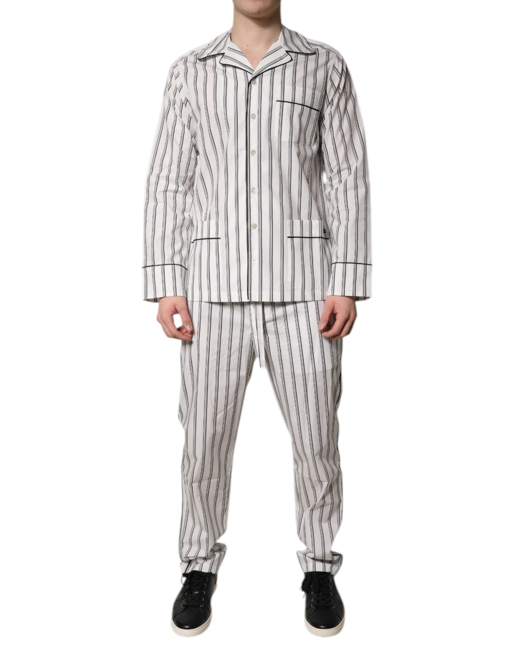 Dolce & Gabbana White Black Stripe Cotton Men's Pajama Set Nightwear