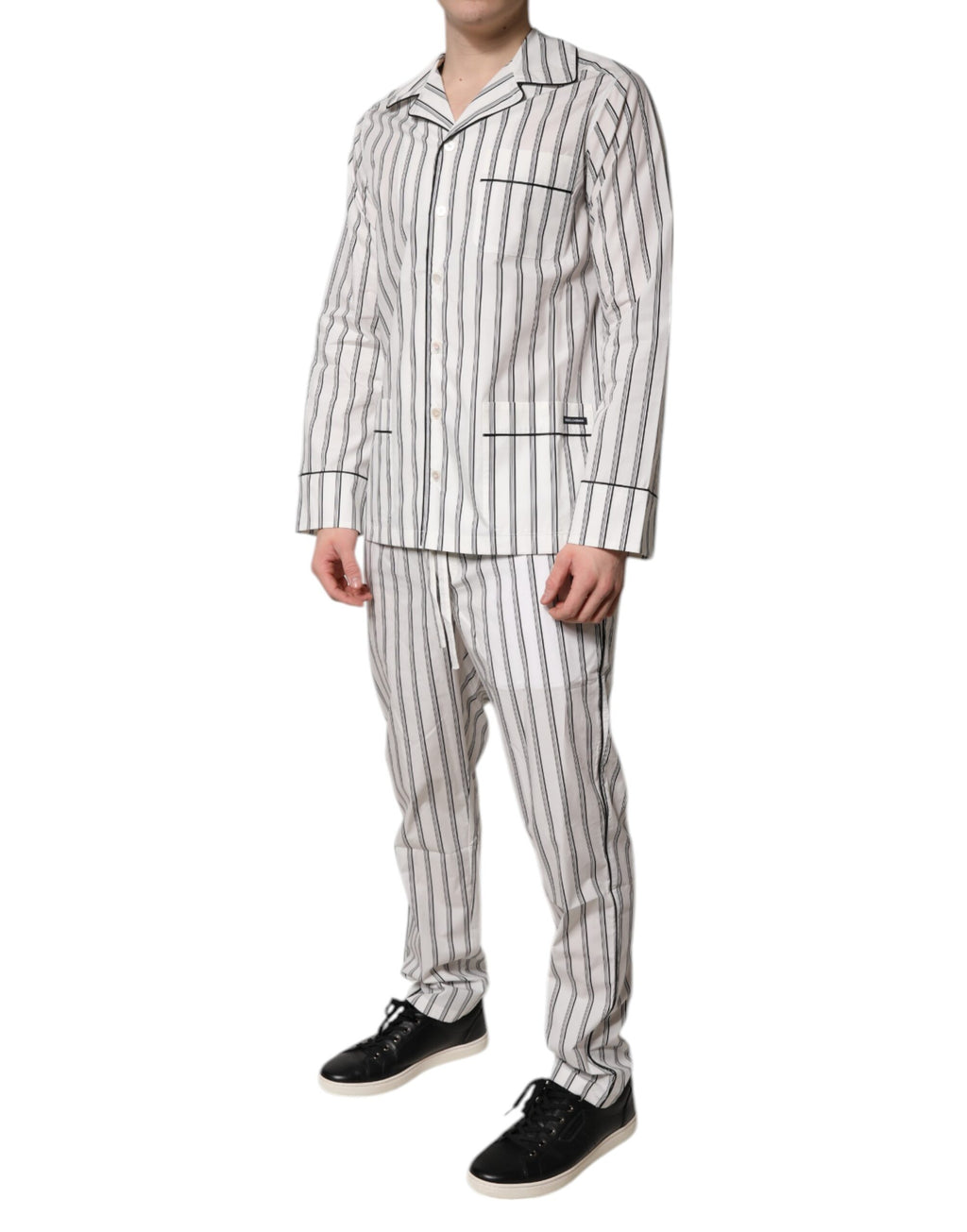 Dolce & Gabbana White Black Stripe Cotton Men's Pajama Set Nightwear