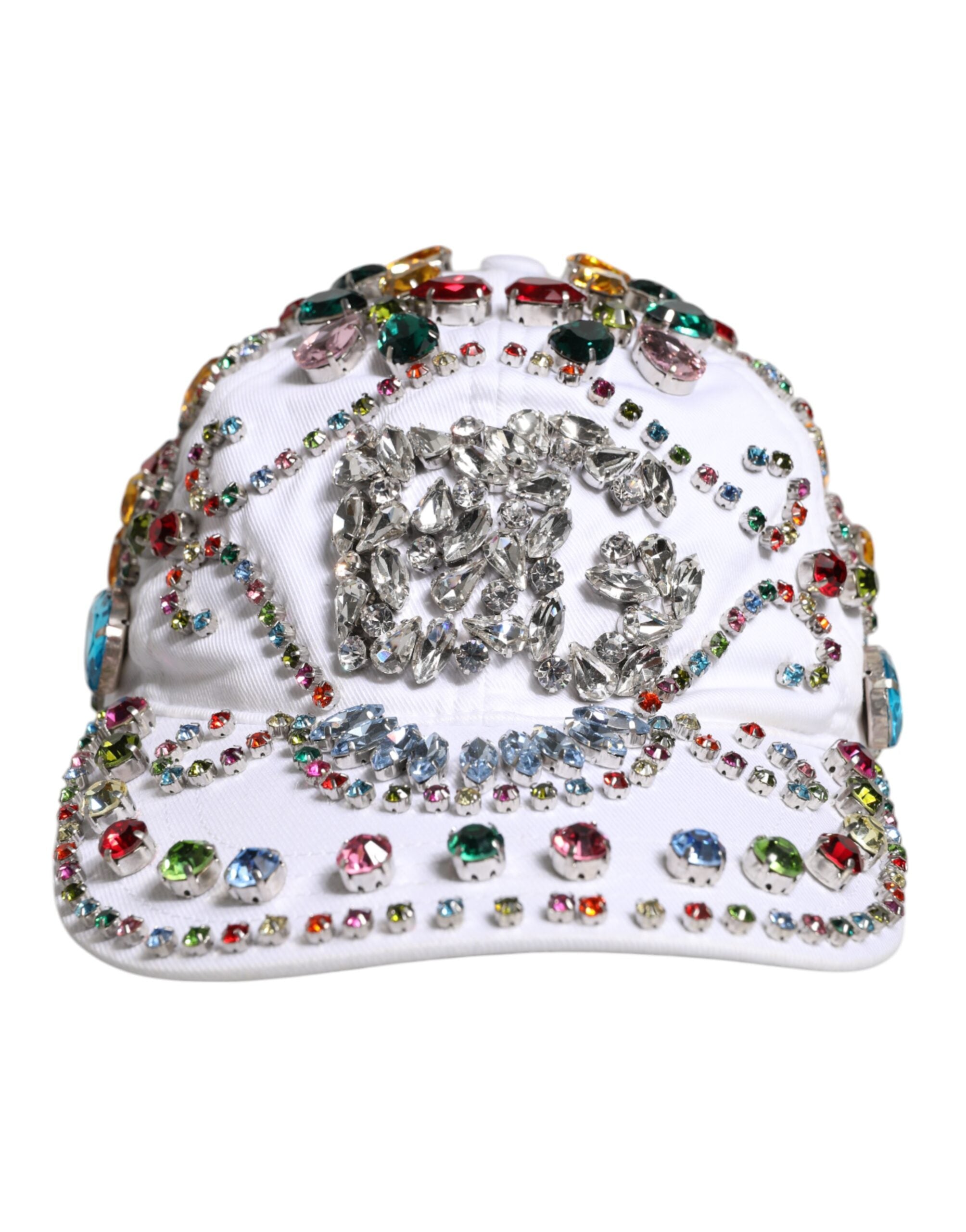 Dolce & Gabbana White Multicolor Crystal Embellished Baseball Cap