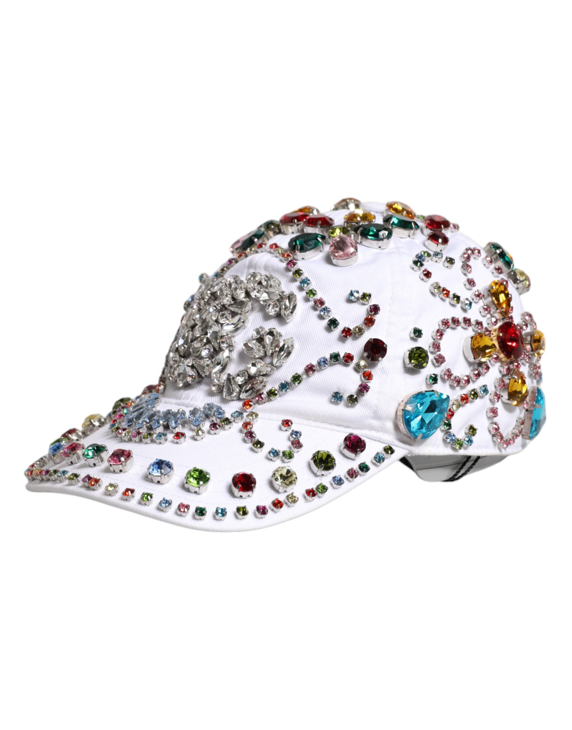 Dolce & Gabbana White Multicolor Crystal Embellished Baseball Cap