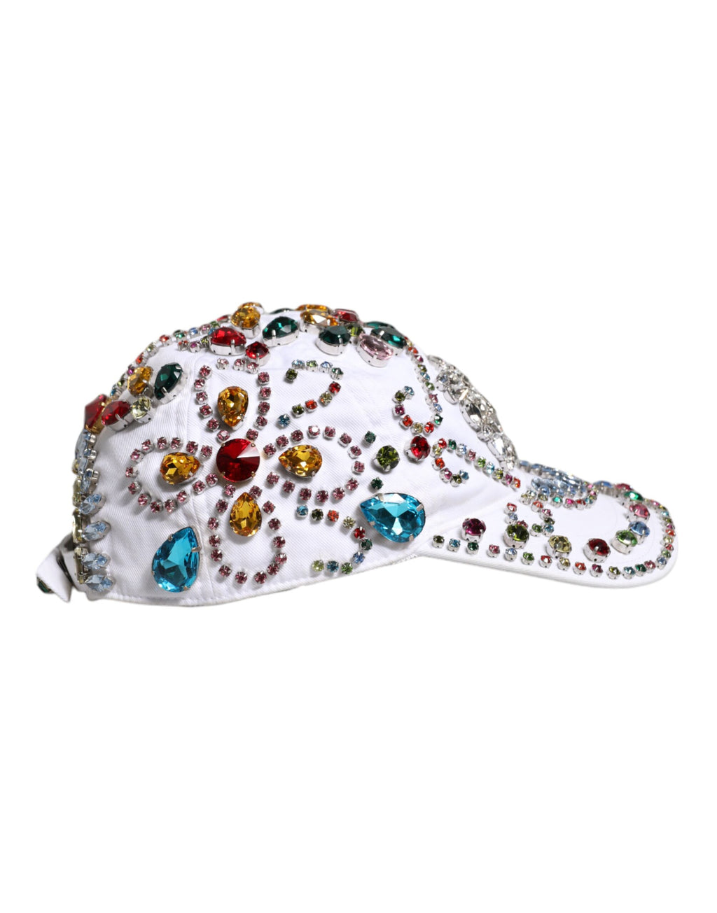 Dolce & Gabbana White Multicolor Crystal Embellished Baseball Cap