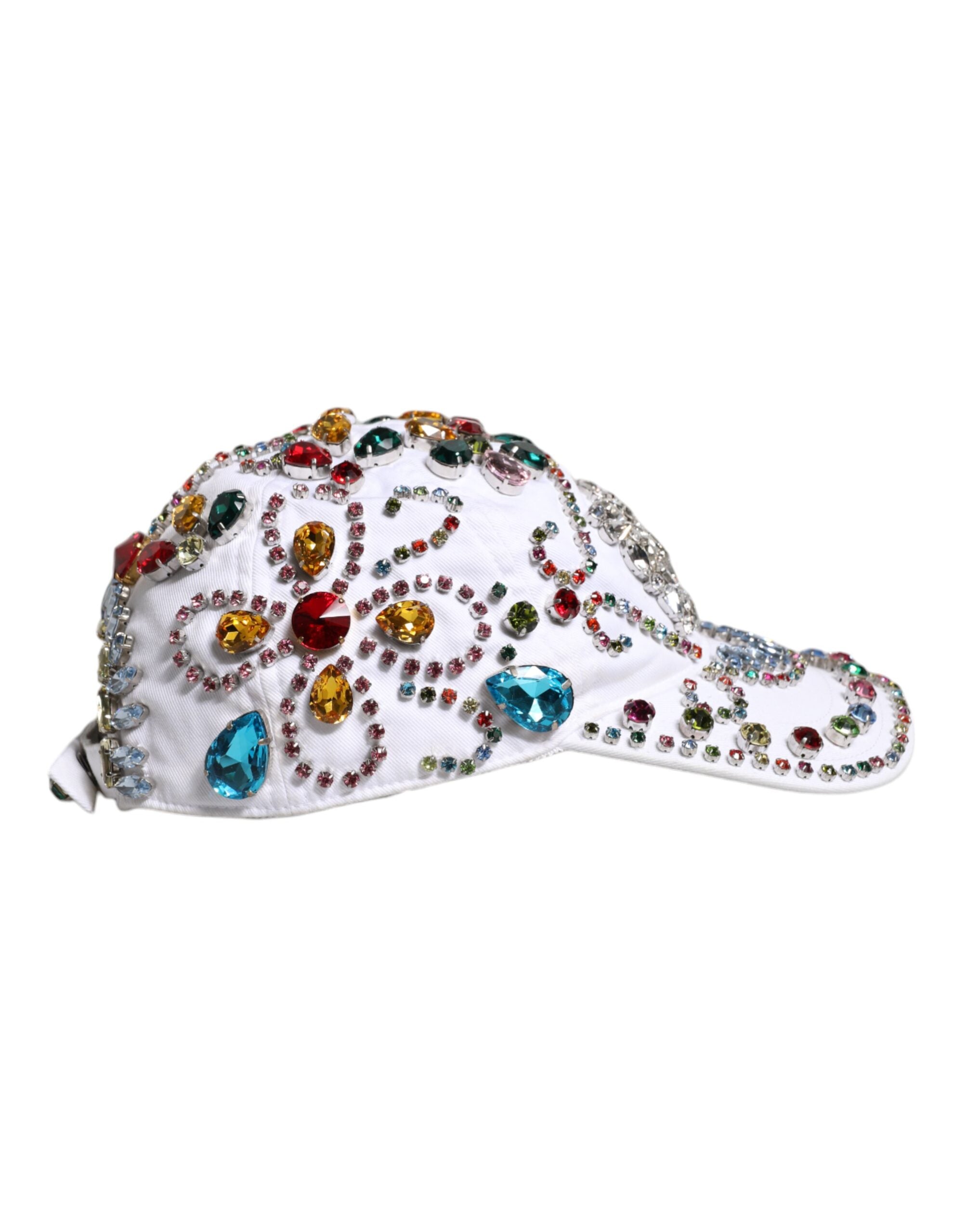 Dolce & Gabbana White Multicolor Crystal Embellished Baseball Cap