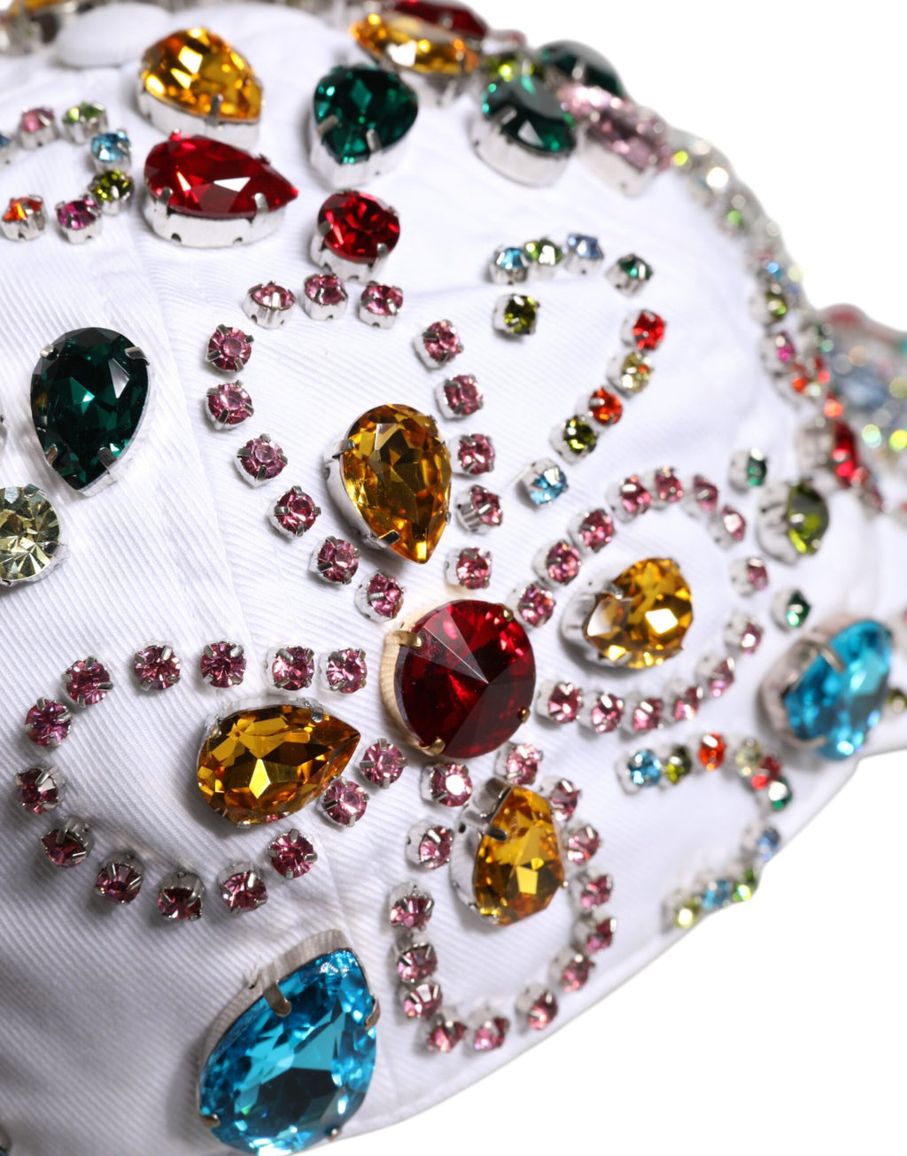 Dolce & Gabbana White Multicolor Crystal Embellished Baseball Cap
