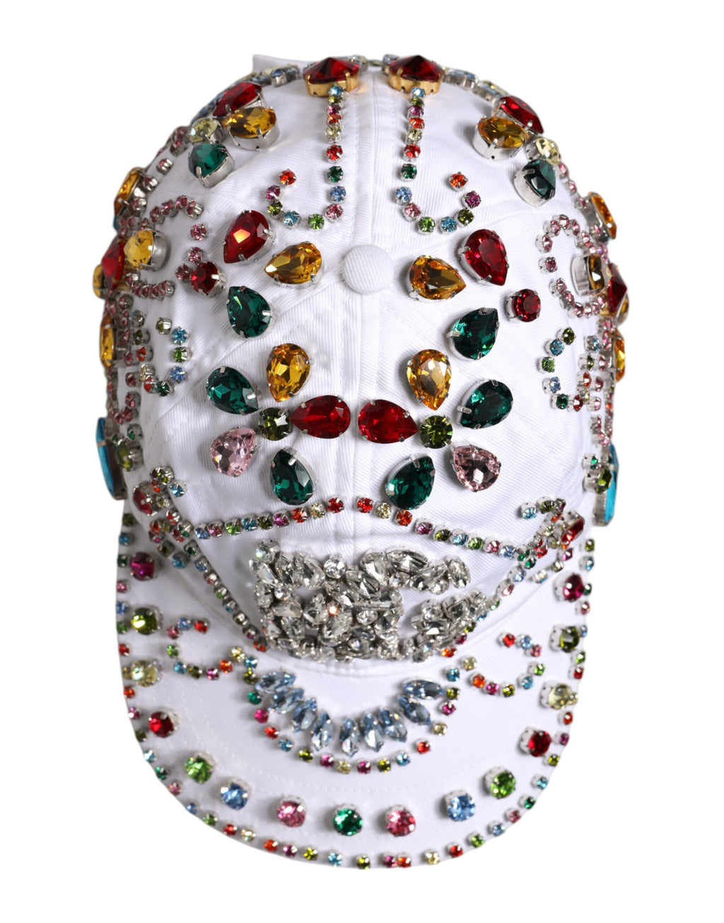 Dolce & Gabbana White Multicolor Crystal Embellished Baseball Cap